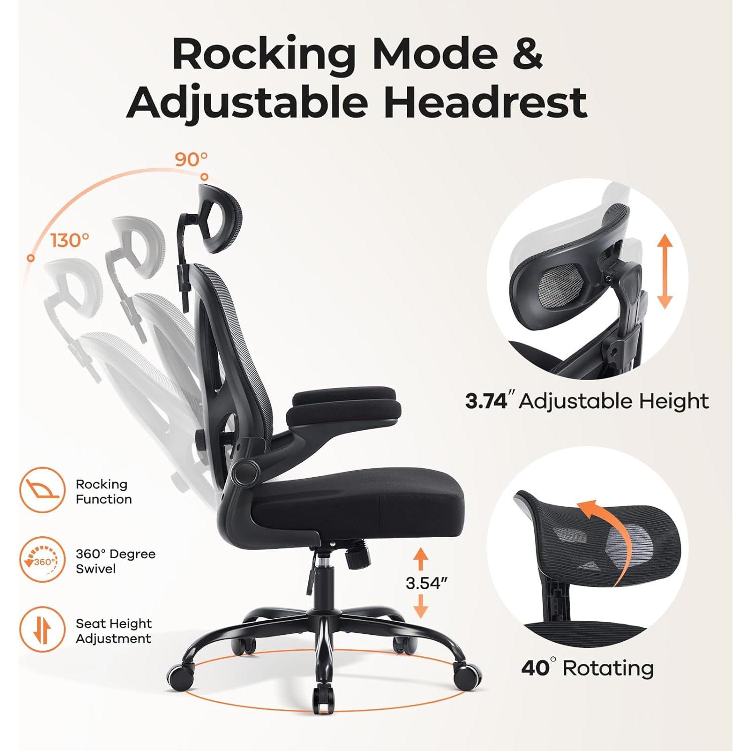 Silla de Oficina Ergonómica Shipborne 3032-BK con Soporte Lumbar