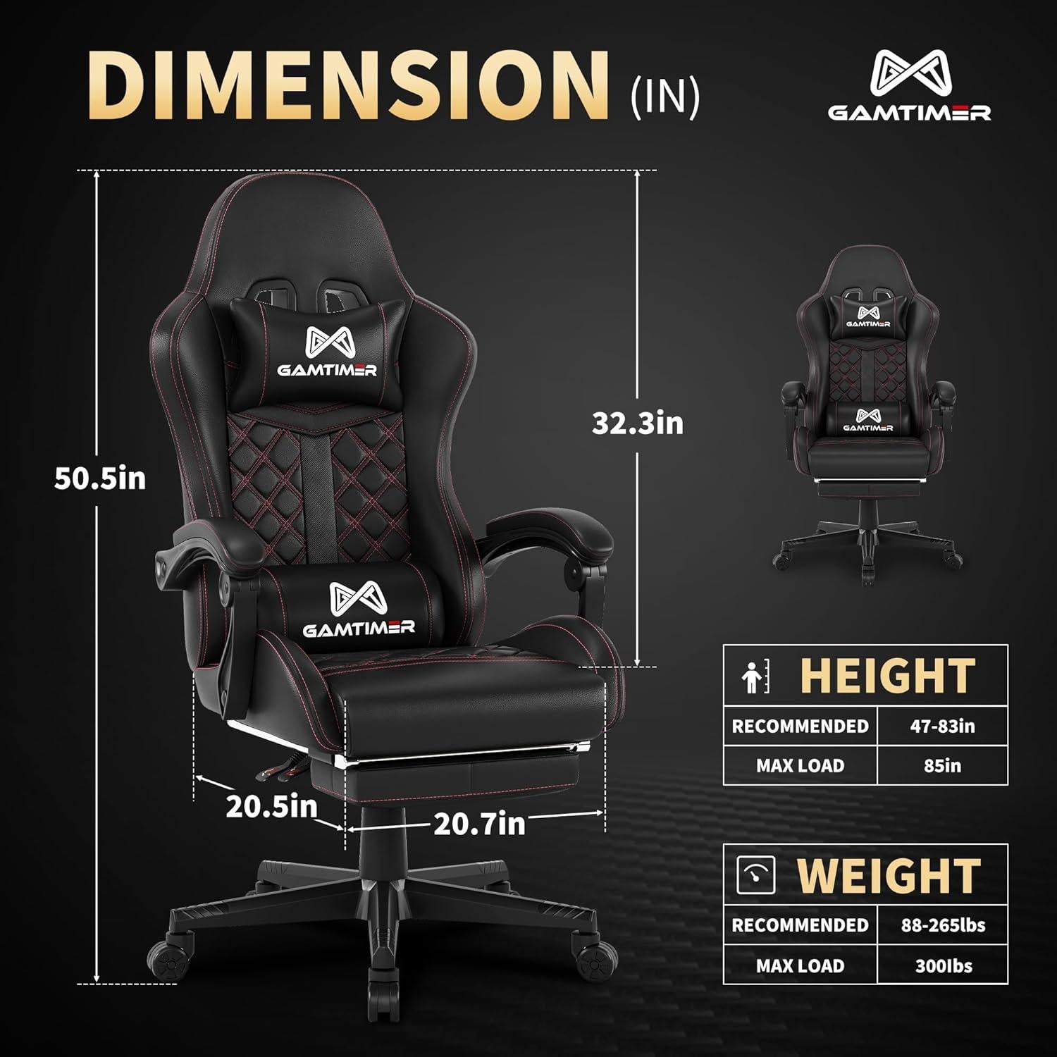 Silla de Juego Ergonómica Gamtimer para Adultos 400 lbs Negro
