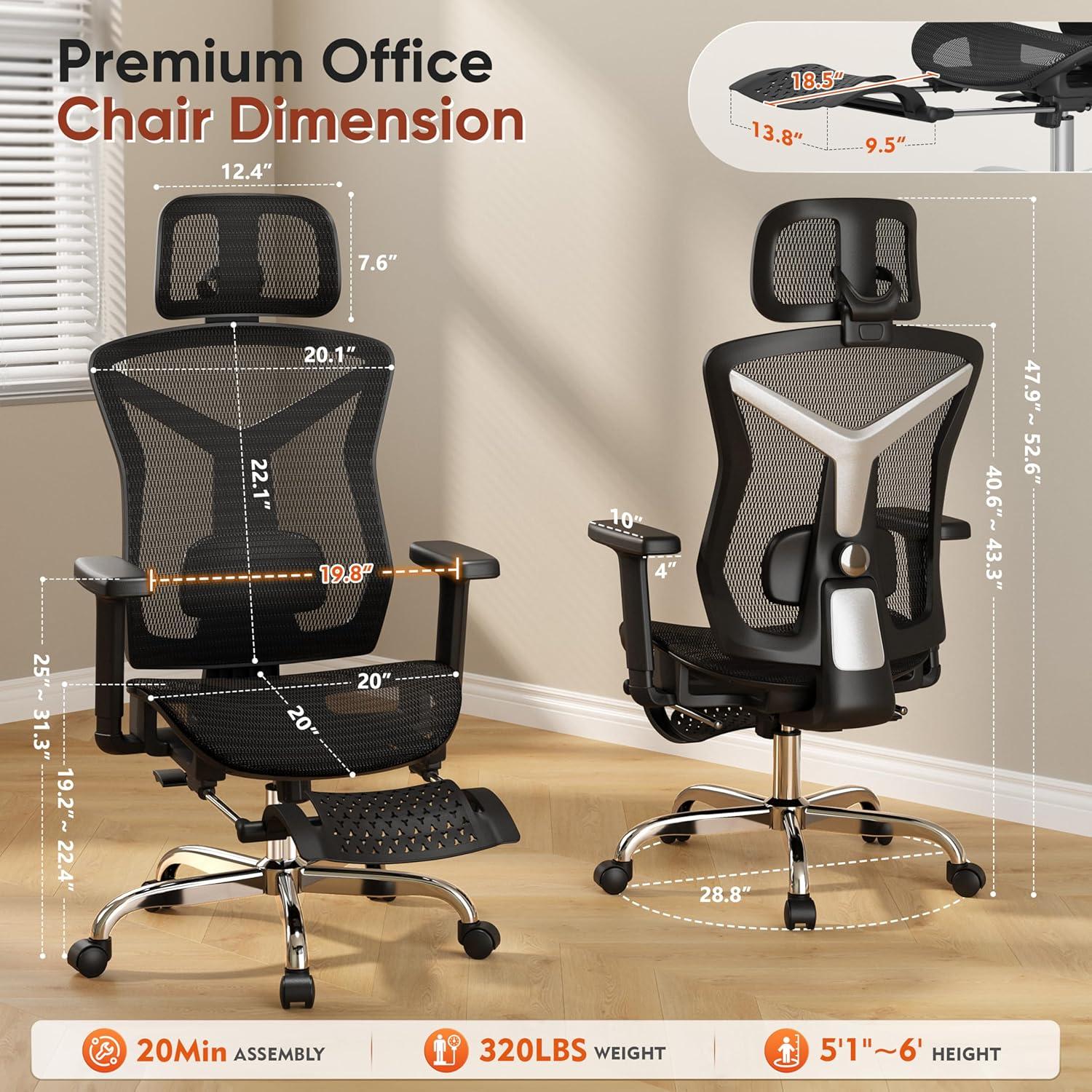 Silla de Oficina Ergonómica SUNNOW con Reposapiés Ajustable