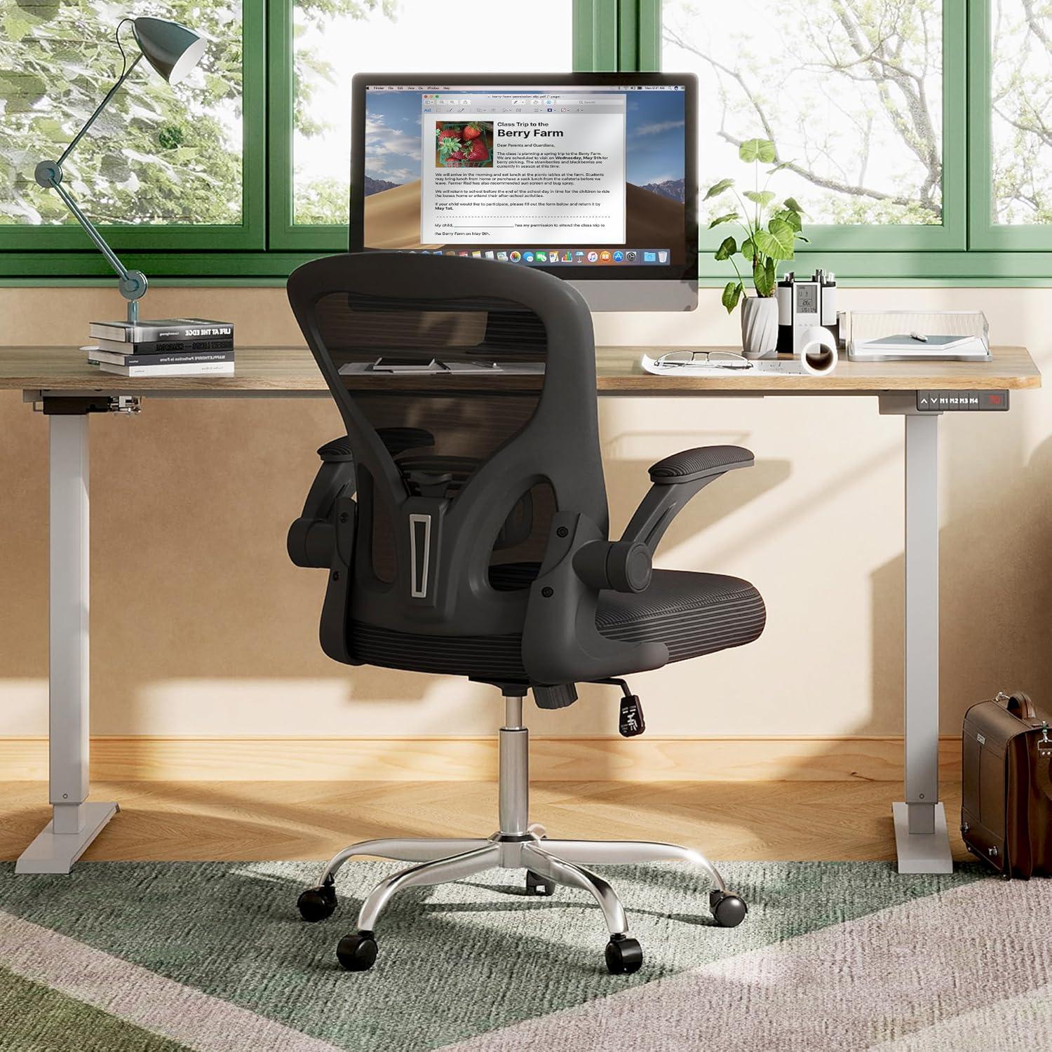 Silla de Oficina Ergonómica DEVAISE con Reposabrazos Plegables