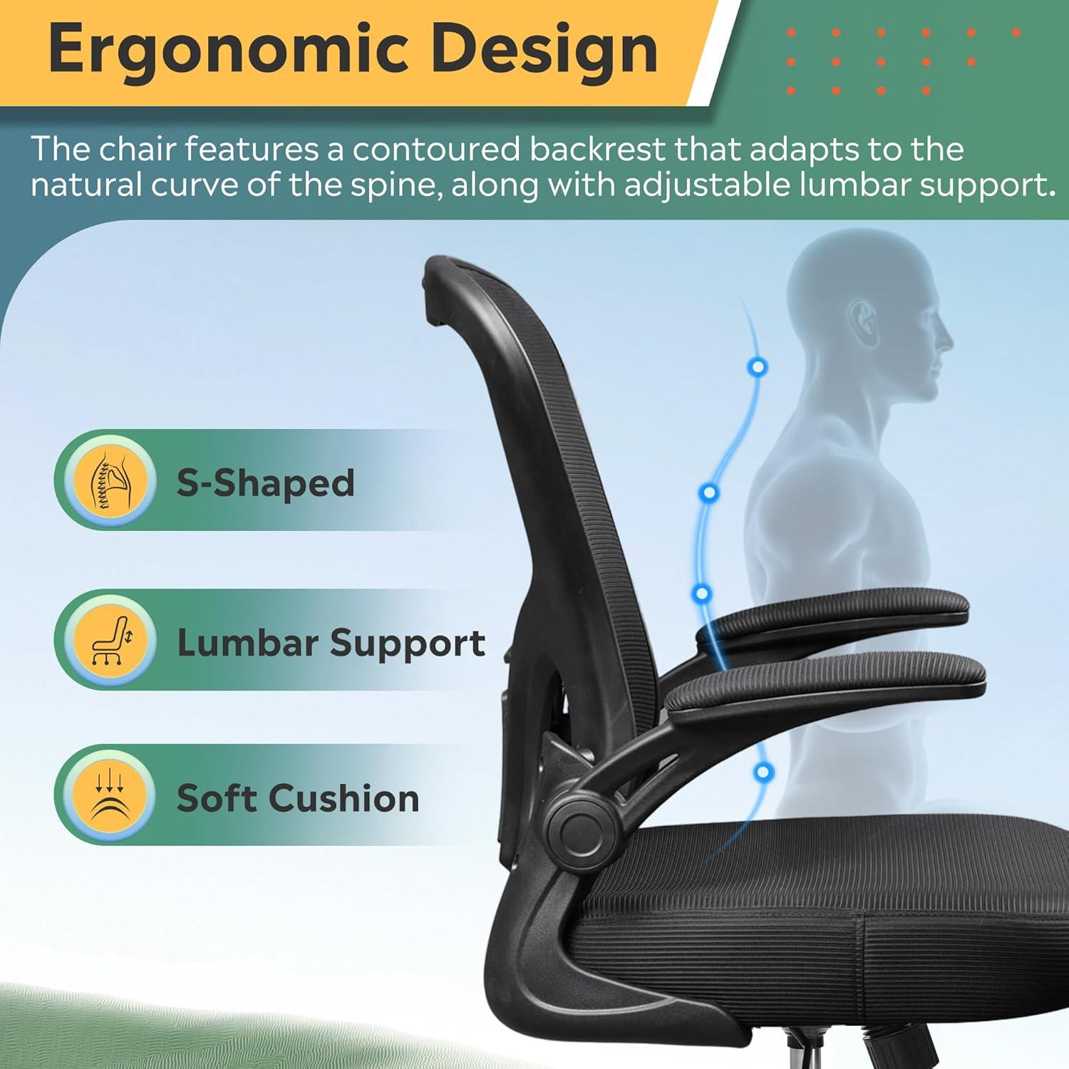 Silla de Oficina Ergonómica DEVAISE con Reposabrazos Plegables