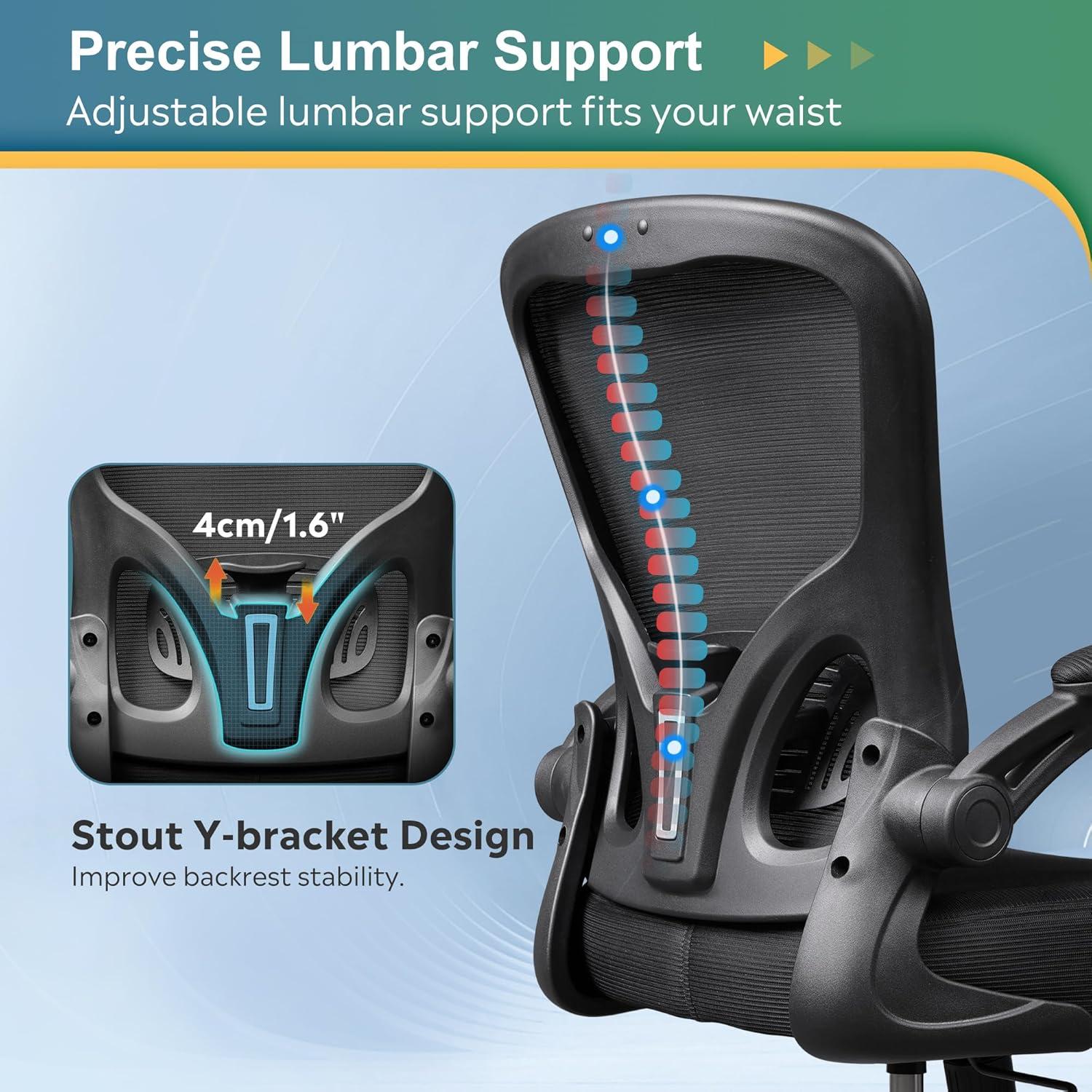 Silla de Oficina Ergonómica DEVAISE con Reposabrazos Plegables