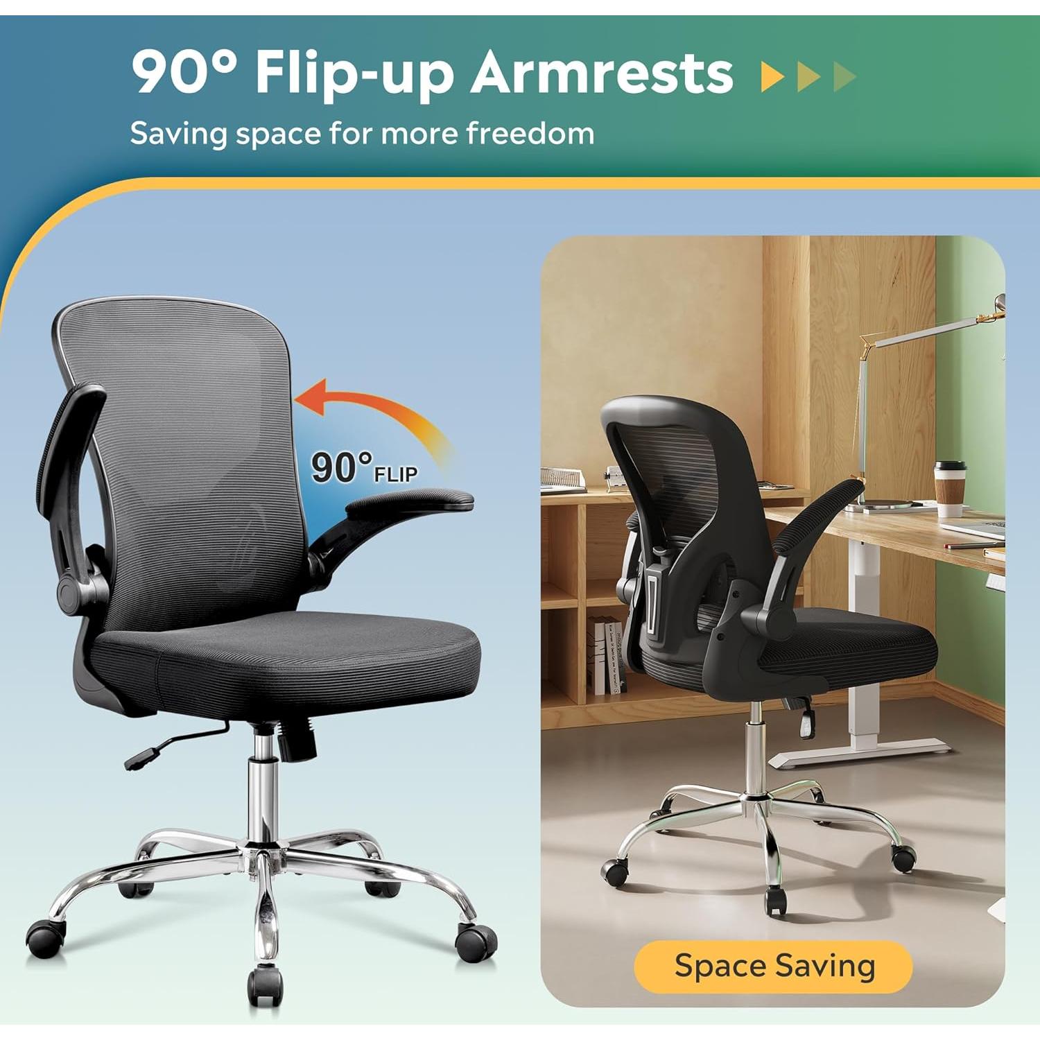 Silla de Oficina Ergonómica DEVAISE con Reposabrazos Plegables