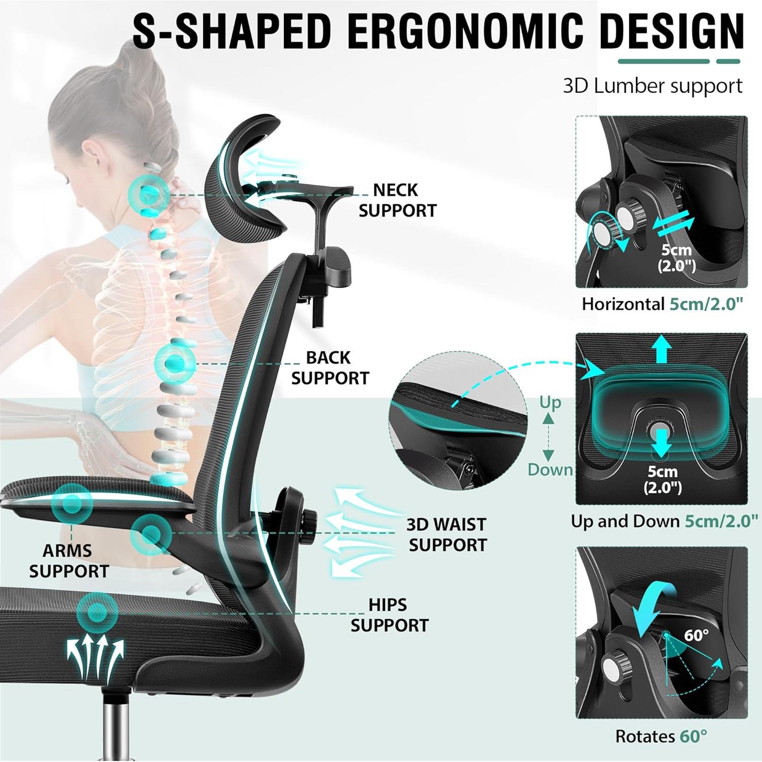 Silla Ergonómica AtHope Alta con Soporte Lumbar y Reposapiés