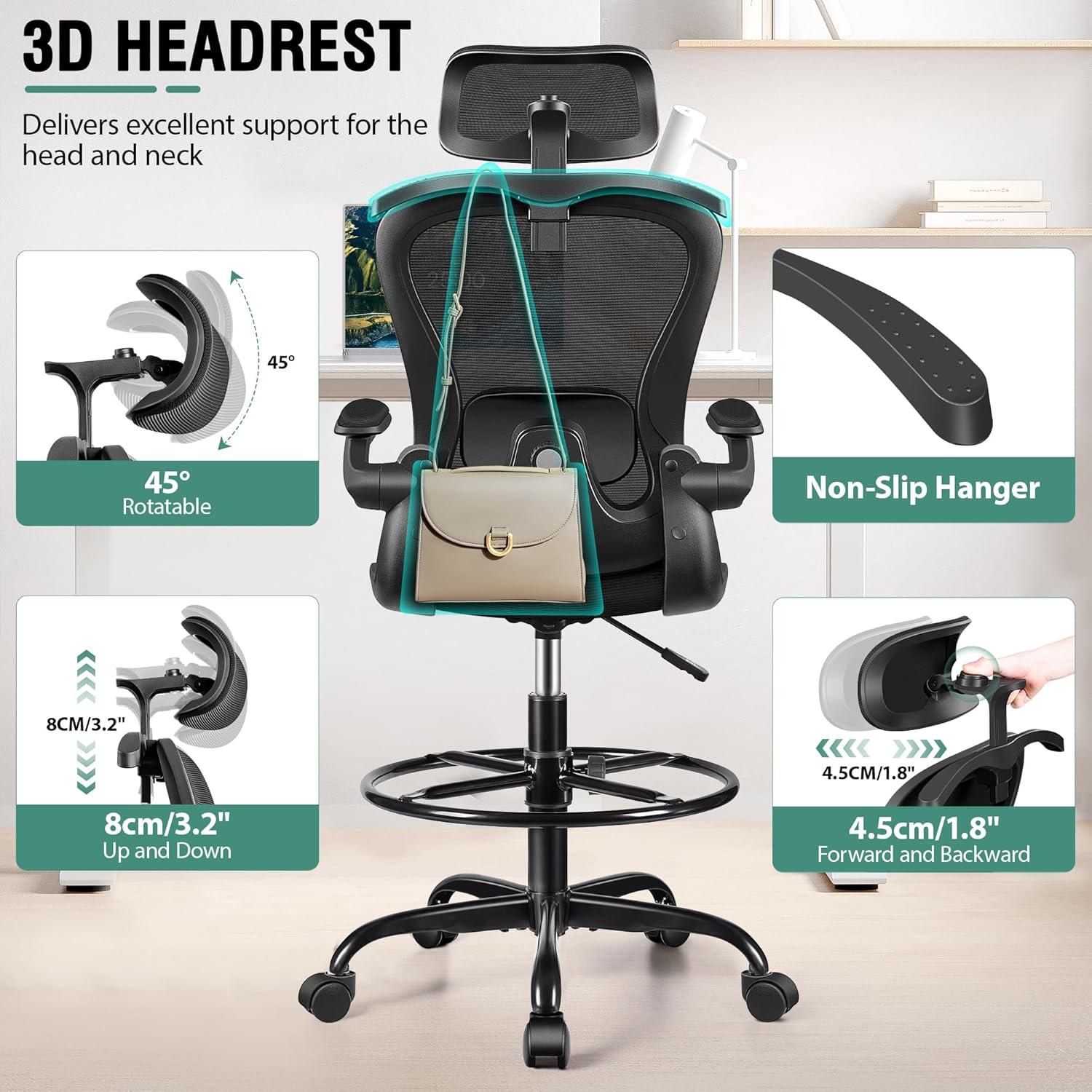 Silla Ergonómica AtHope Alta con Soporte Lumbar y Reposapiés