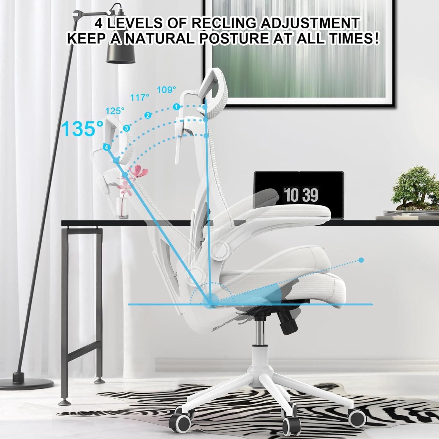 Silla de Oficina Ergonómica CYKOV Blanca con Soporte Lumbar