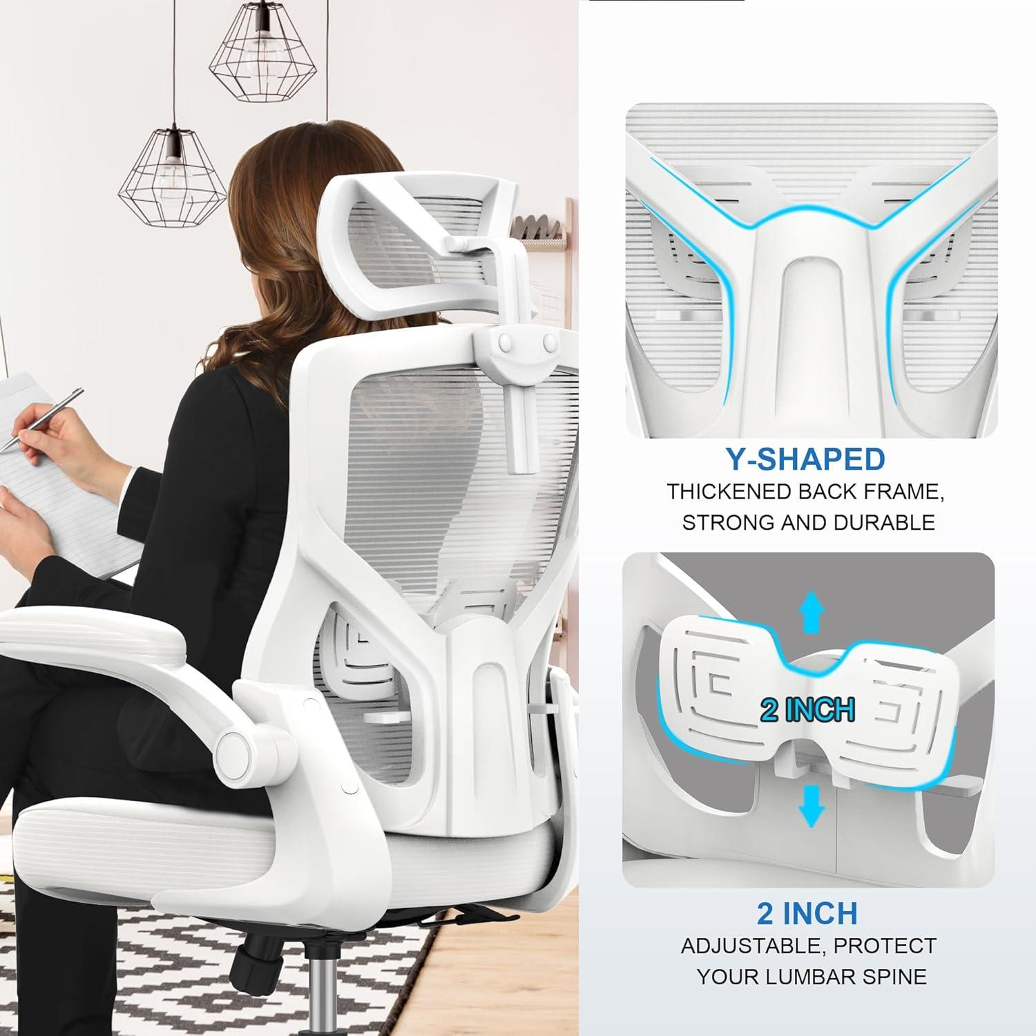 Silla de Oficina Ergonómica CYKOV Blanca con Soporte Lumbar