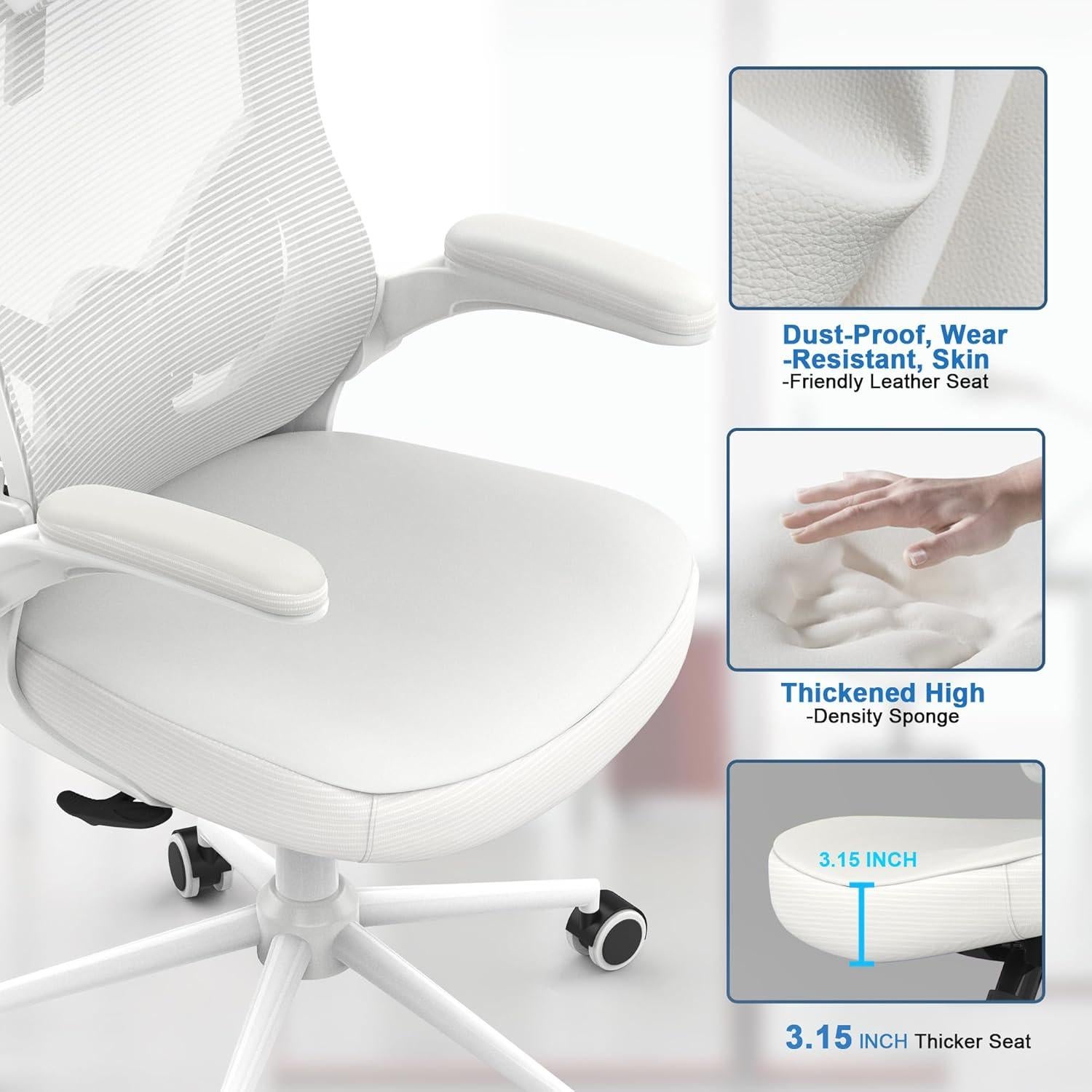 Silla de Oficina Ergonómica CYKOV Blanca con Soporte Lumbar