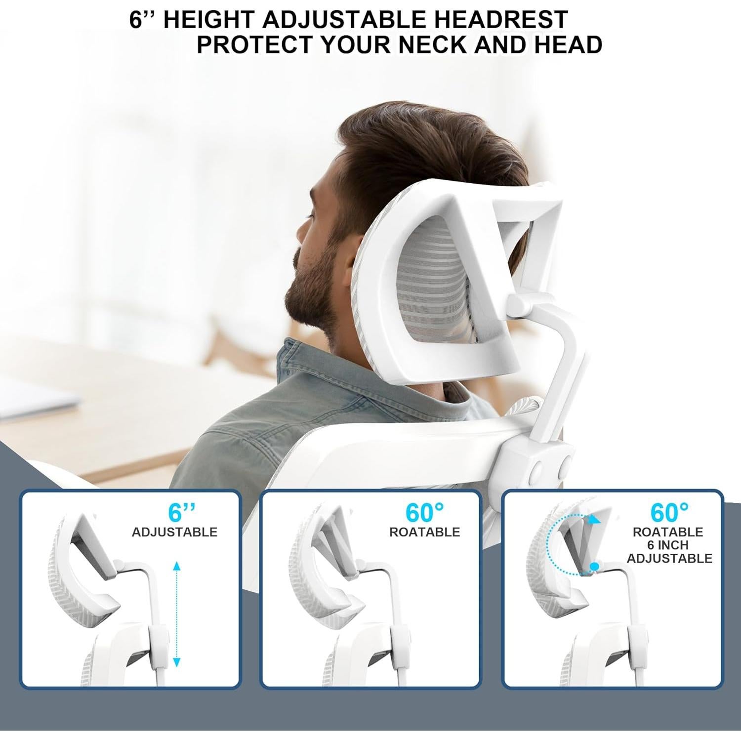Silla de Oficina Ergonómica CYKOV Blanca con Soporte Lumbar