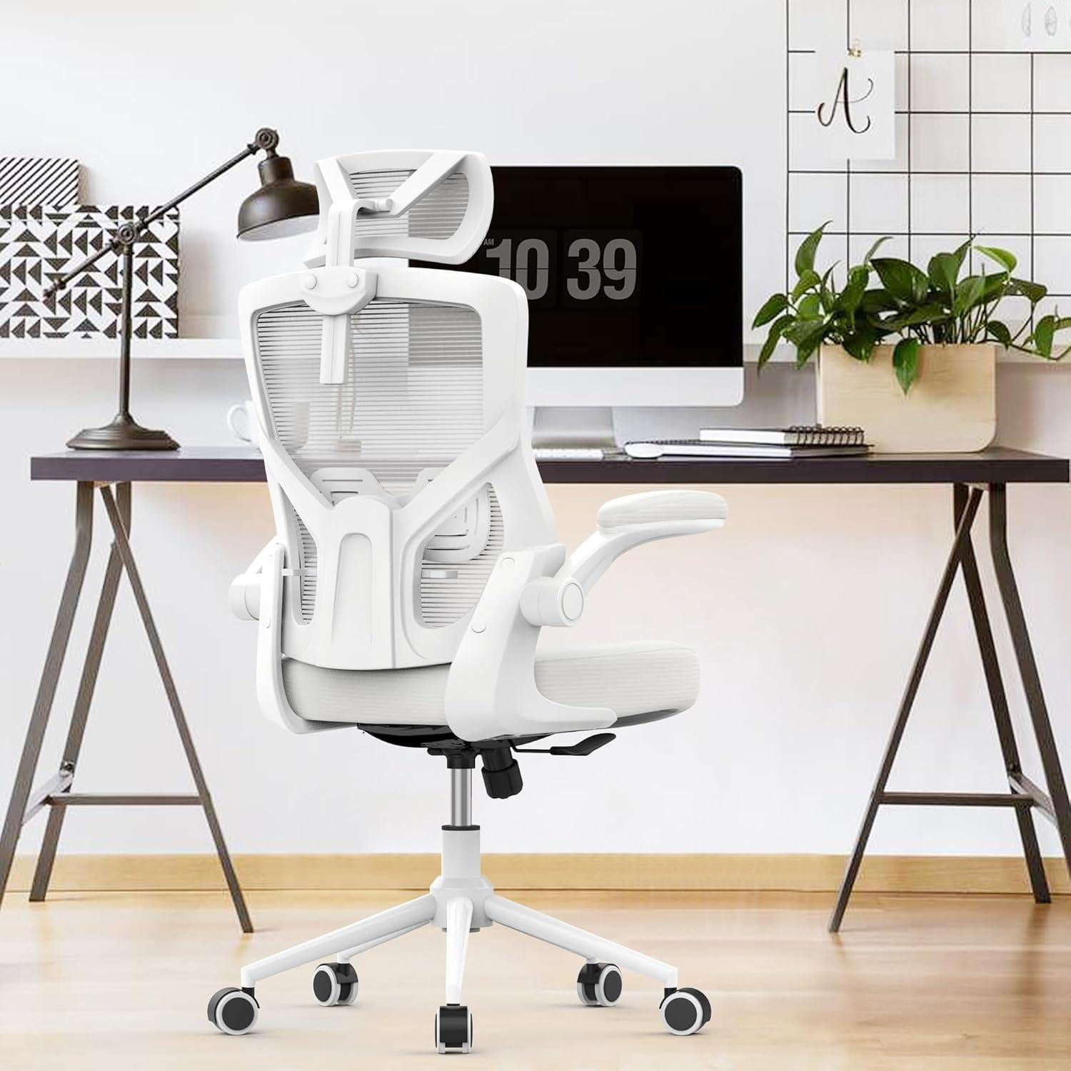 Silla de Oficina Ergonómica CYKOV Blanca con Soporte Lumbar