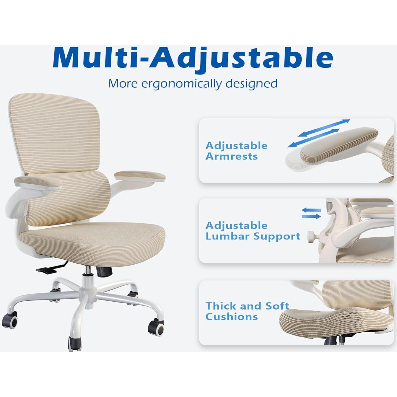 Silla de Oficina Ergonómica TRALT YX001-4 Beige con Soporte Lumbar