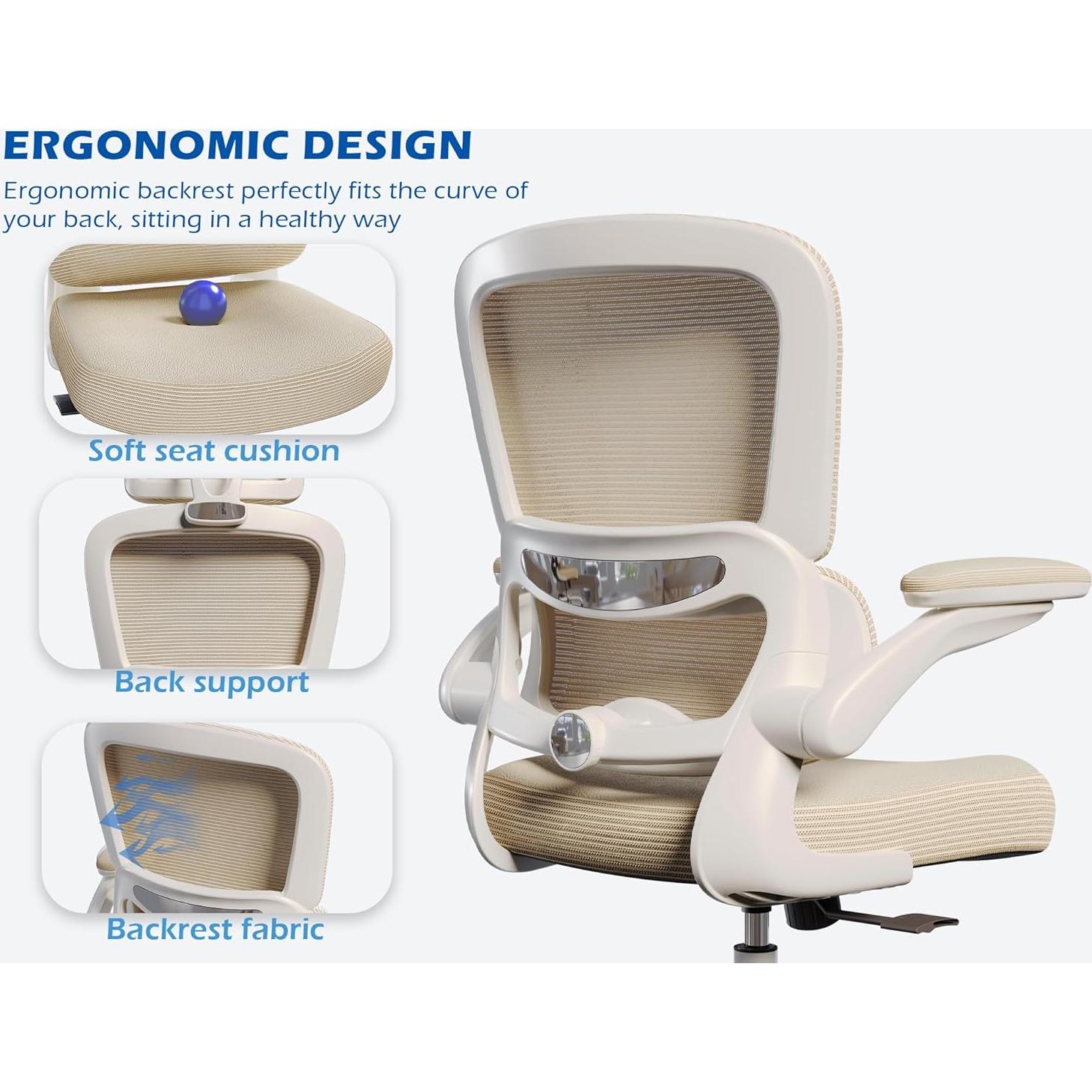Silla de Oficina Ergonómica TRALT YX001-4 Beige con Soporte Lumbar