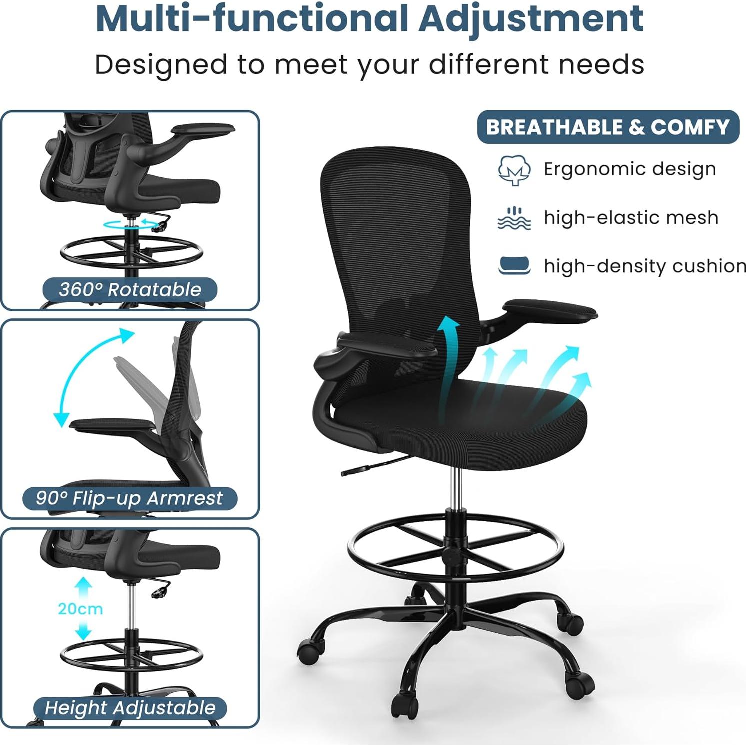 Silla de Dibujo Ergonómica Silybon EX-938W con Reposapiés Ajustable