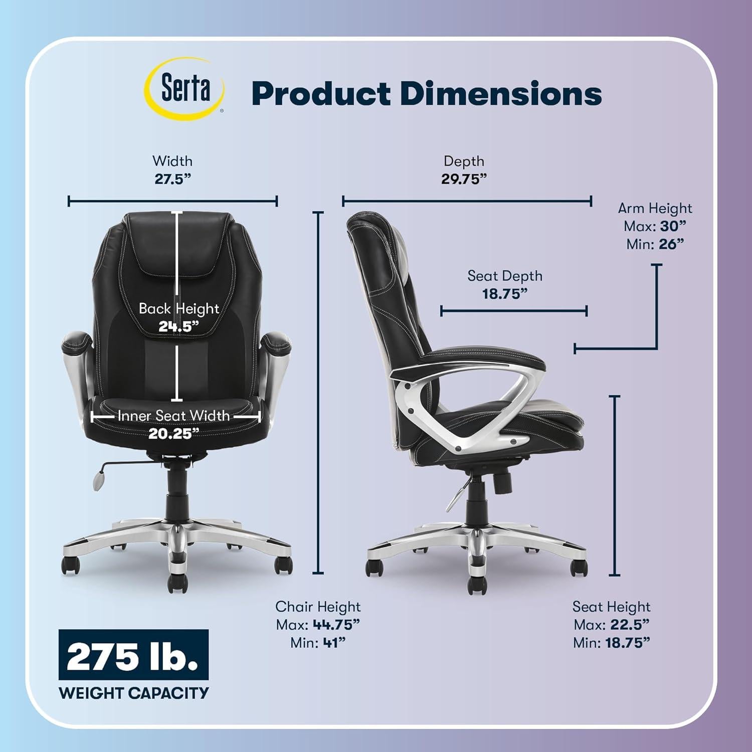 Silla de Oficina Ejecutiva Serta Amplify Ergonómica Negra