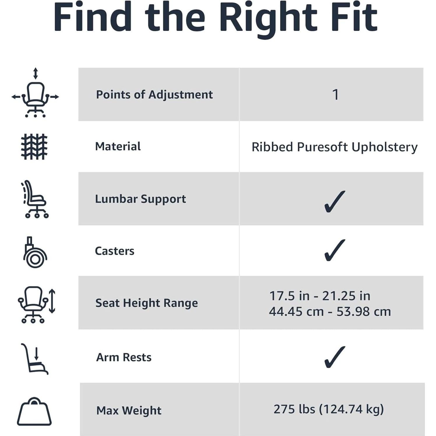 Silla de Escritorio Ejecutiva Amazon Basics, Respaldo Alto, Negro