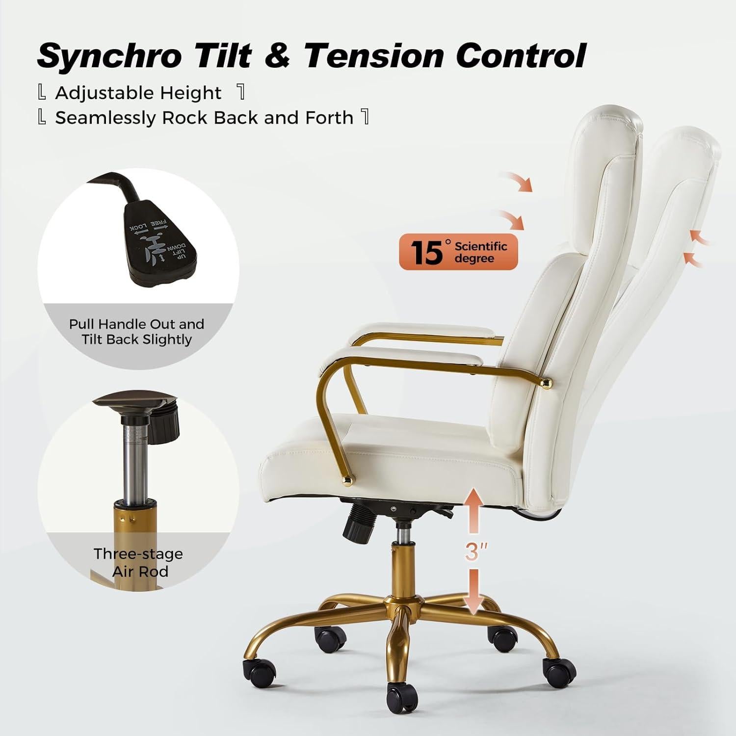 Silla de Oficina Ejecutiva HULALA HOME Ergonomica Blanca