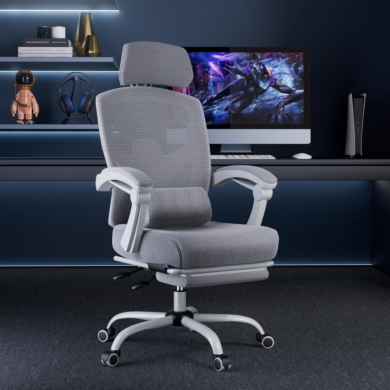 Silla de Oficina DUMOS con Reposapiés Ergonométrica Gris