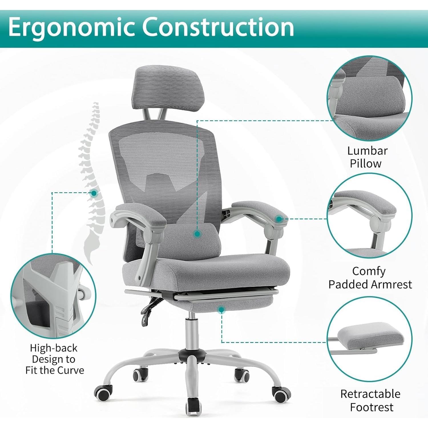 Silla de Oficina DUMOS con Reposapiés Ergonométrica Gris