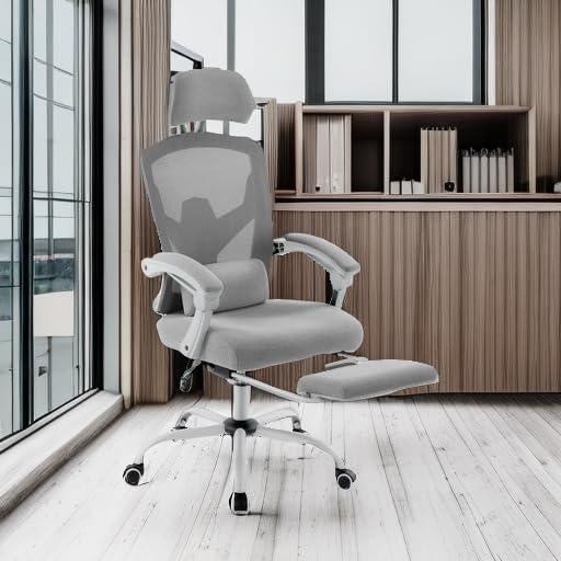 Silla de Oficina DUMOS con Reposapiés Ergonométrica Gris
