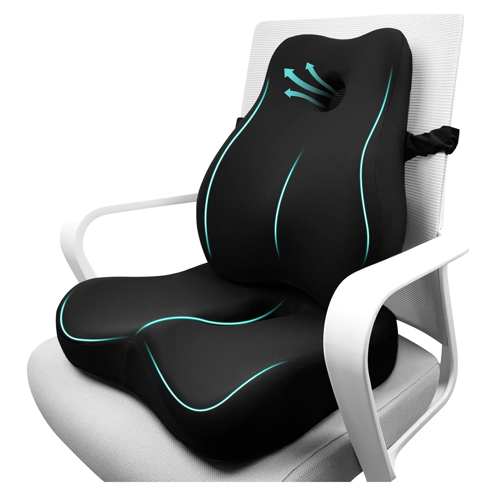Juego de Cojín de Asiento y Almohada Lumbar JIPORIER Negro