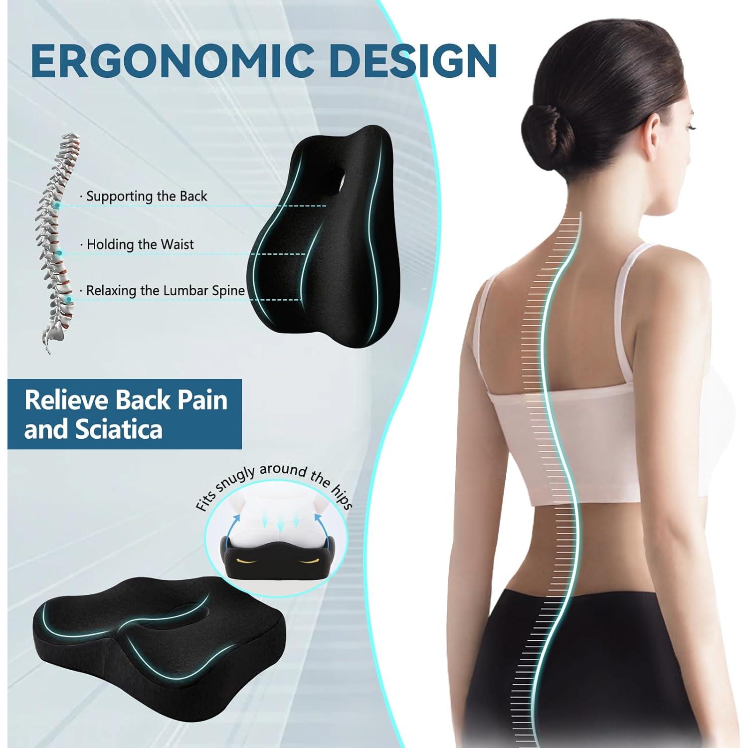 Juego de Cojín de Asiento y Almohada Lumbar JIPORIER Negro