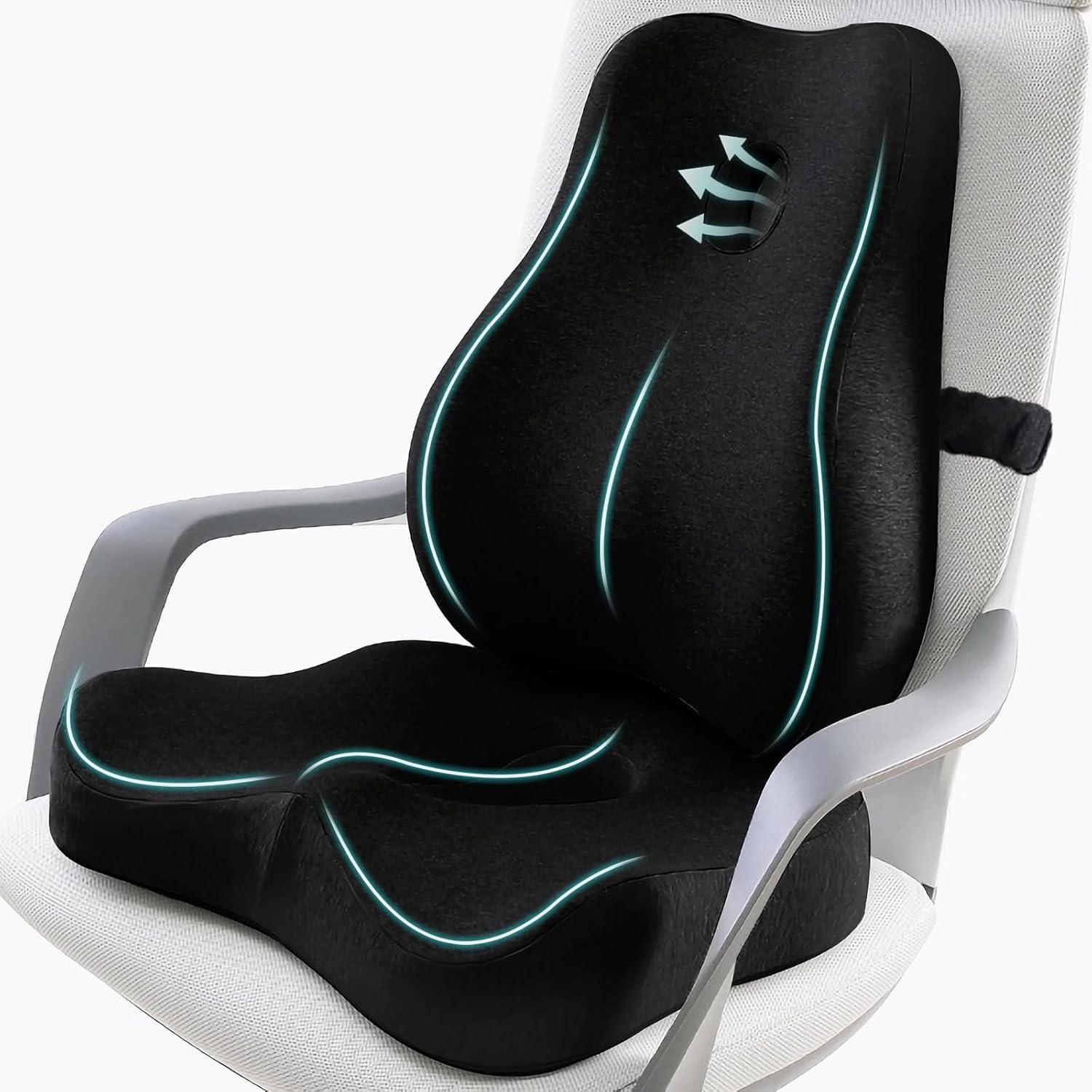 Juego de Cojín de Asiento y Almohada Lumbar JIPORIER Negro