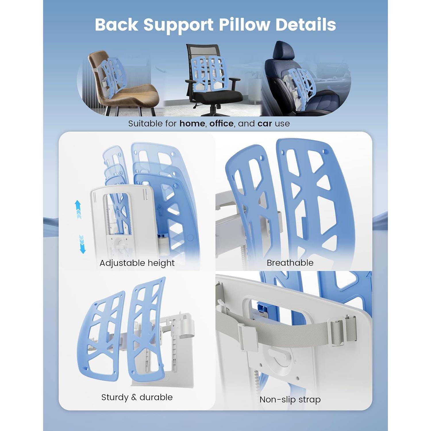 Soporte Lumbar Beleduc Ajustable - Almohada Ergonómica Azul