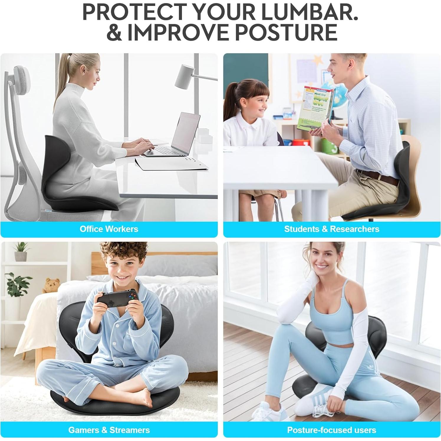 Soporte Lumbar Ergonomico FHTWRR con Cojín para Silla - Negro