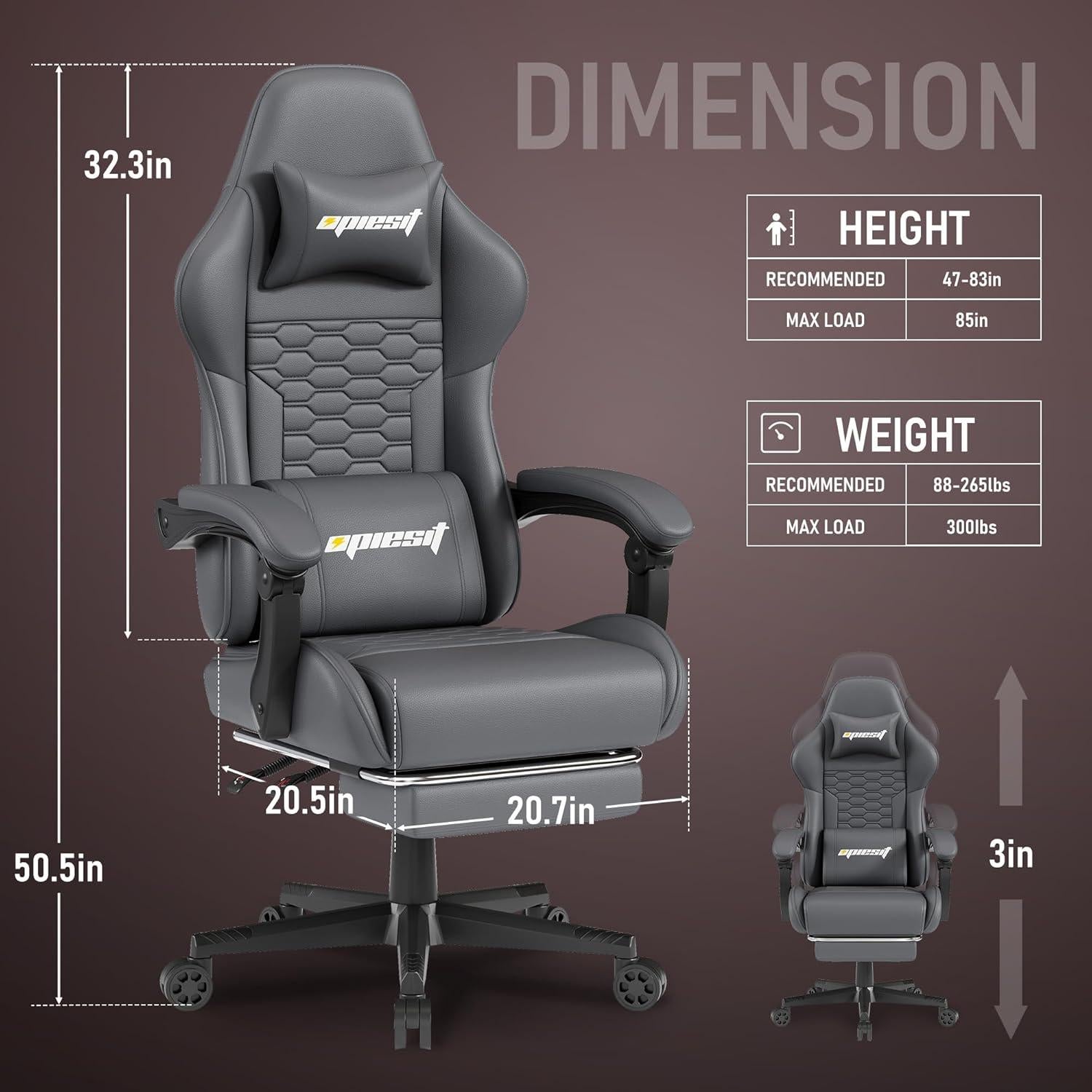 Silla de Juego Ergonomica Opiesit 300 con Reposapiés y Soporte Lumbar