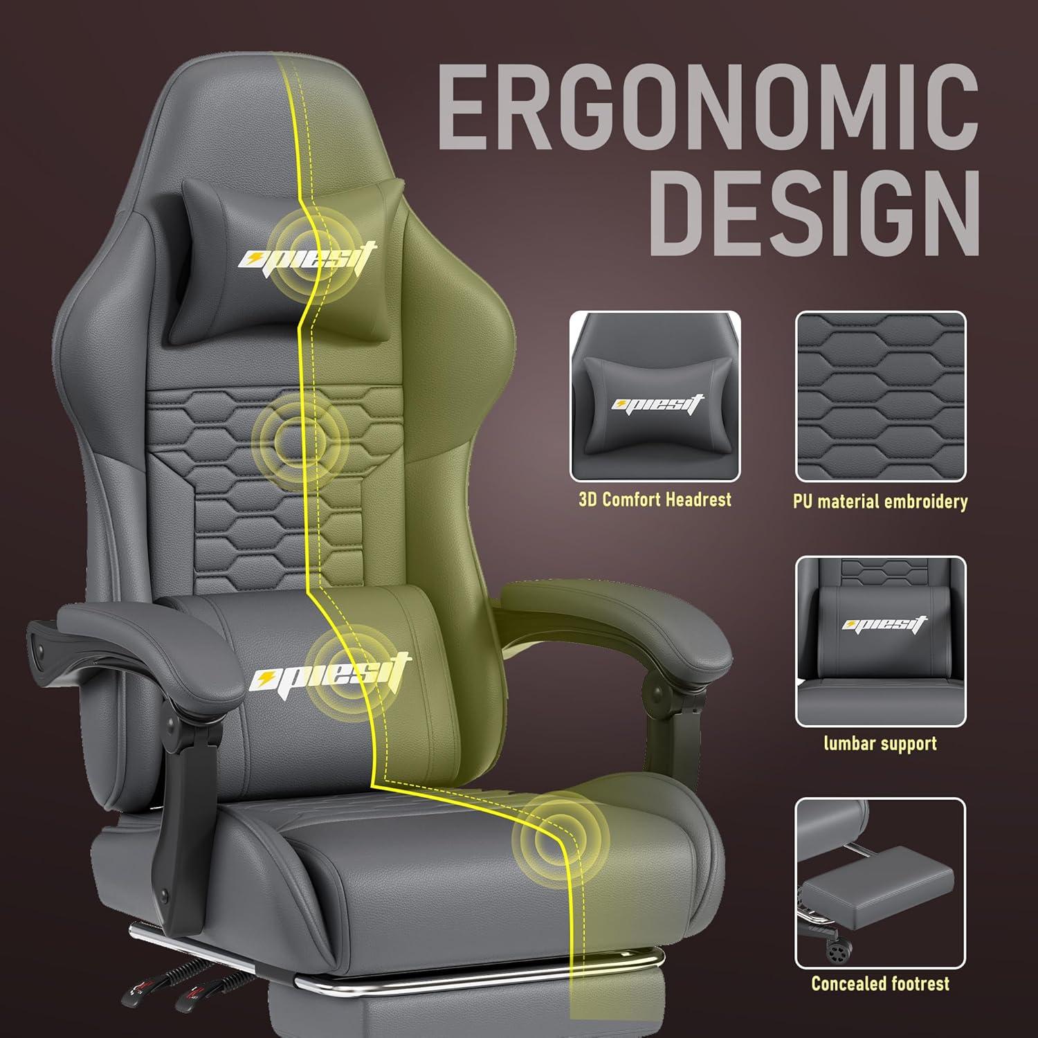 Silla de Juego Ergonomica Opiesit 300 con Reposapiés y Soporte Lumbar