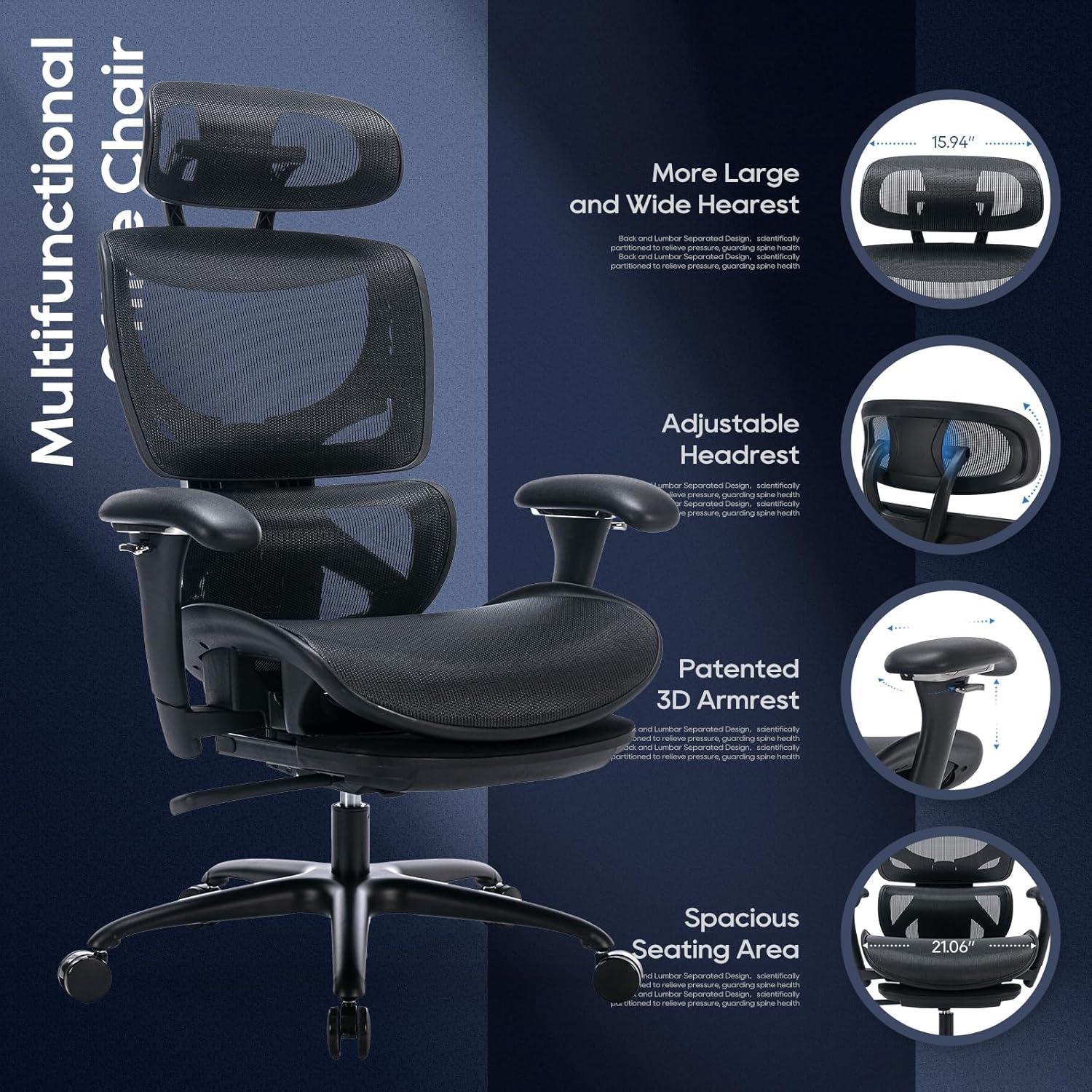 Silla de Oficina Ergonómica COLAMY 5188 Negra con Reposapiés