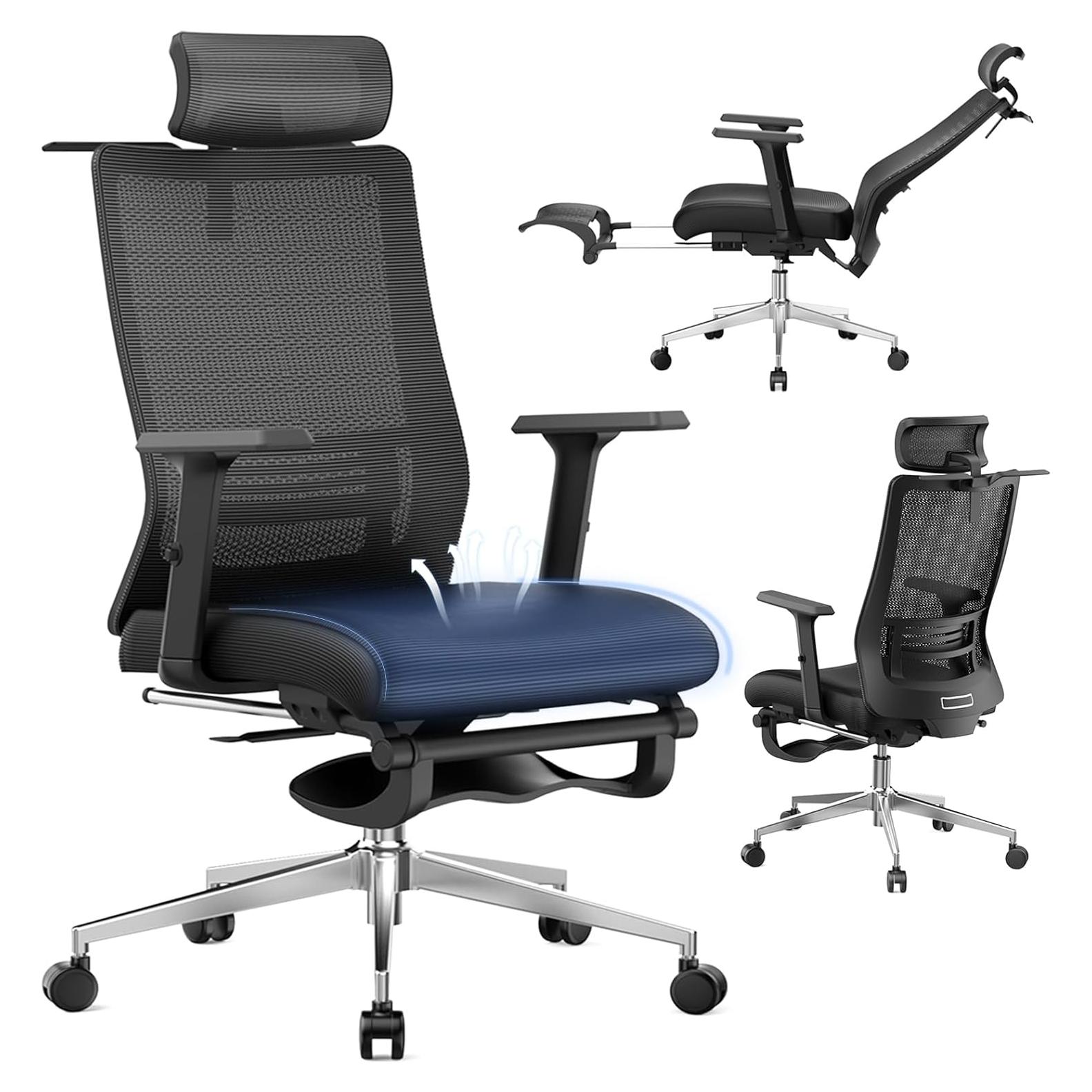 Silla de Oficina Ergonómica IZYUF ErgoLay-145 con Reposapiés