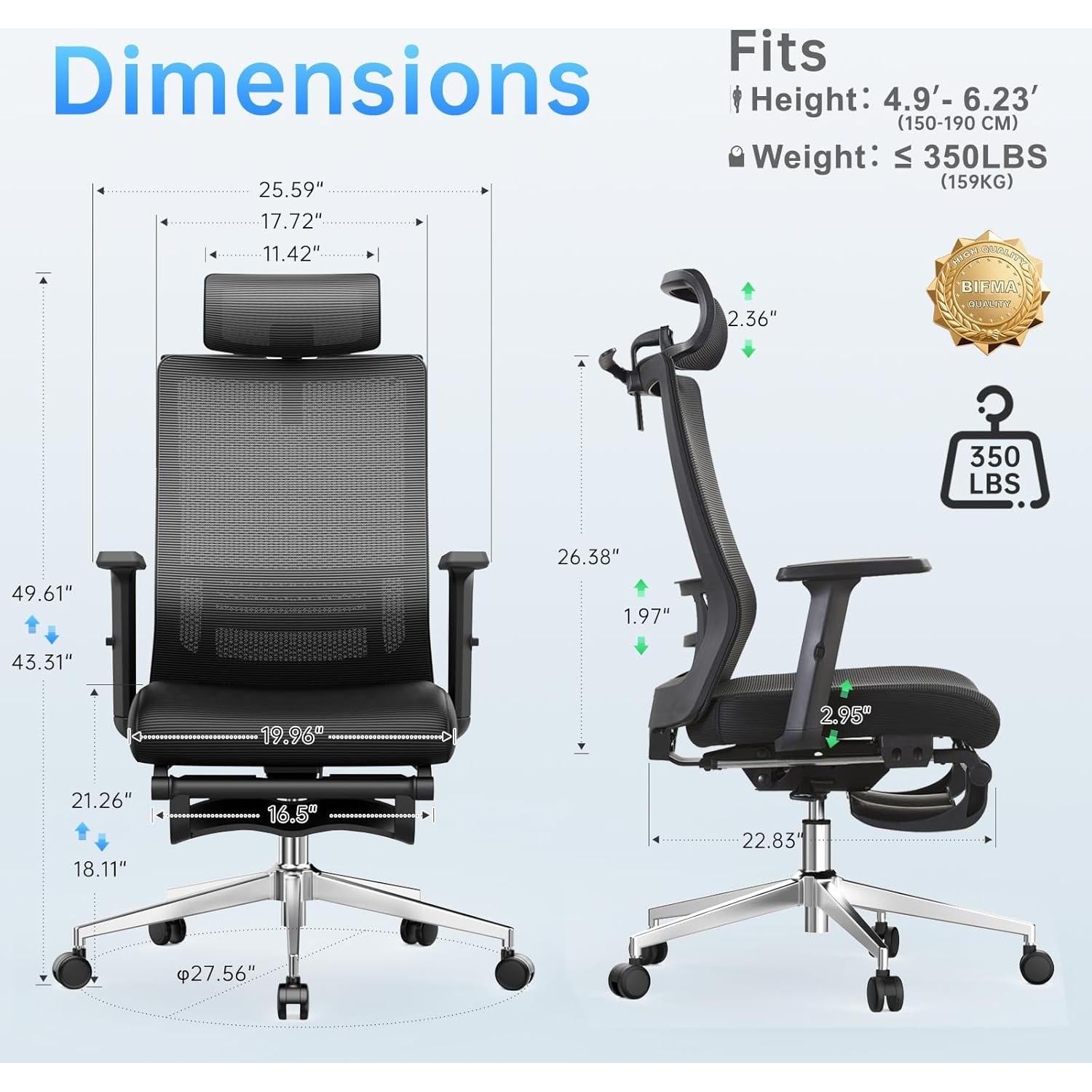 Silla de Oficina Ergonómica IZYUF ErgoLay-145 con Reposapiés