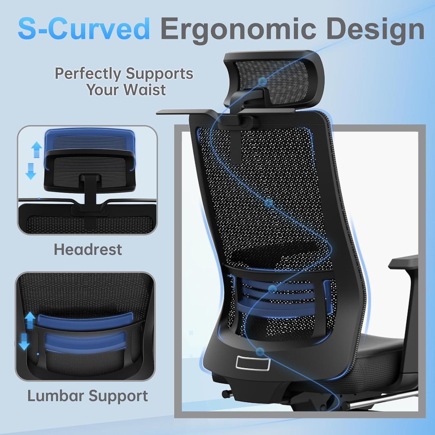 Silla de Oficina Ergonómica IZYUF ErgoLay-145 con Reposapiés
