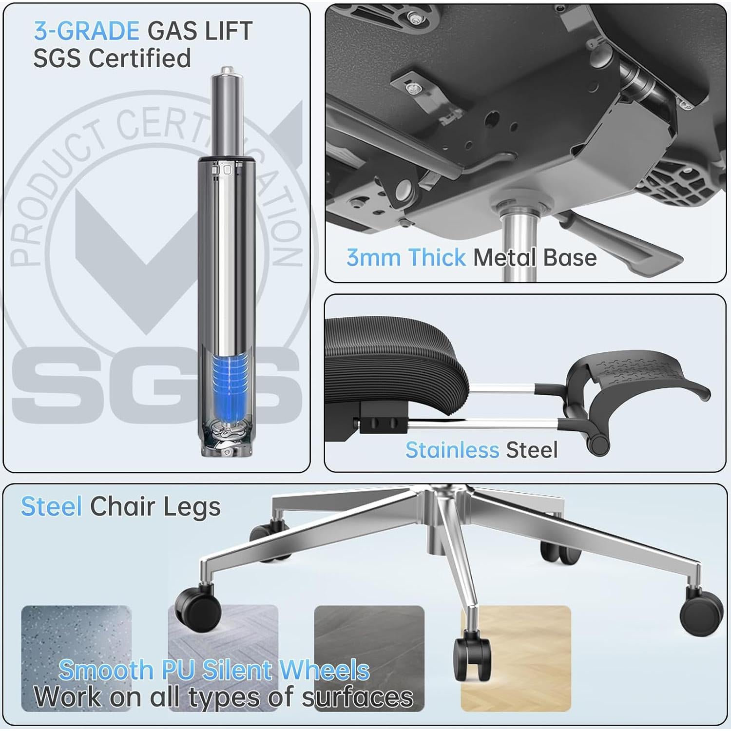 Silla de Oficina Ergonómica IZYUF ErgoLay-145 con Reposapiés