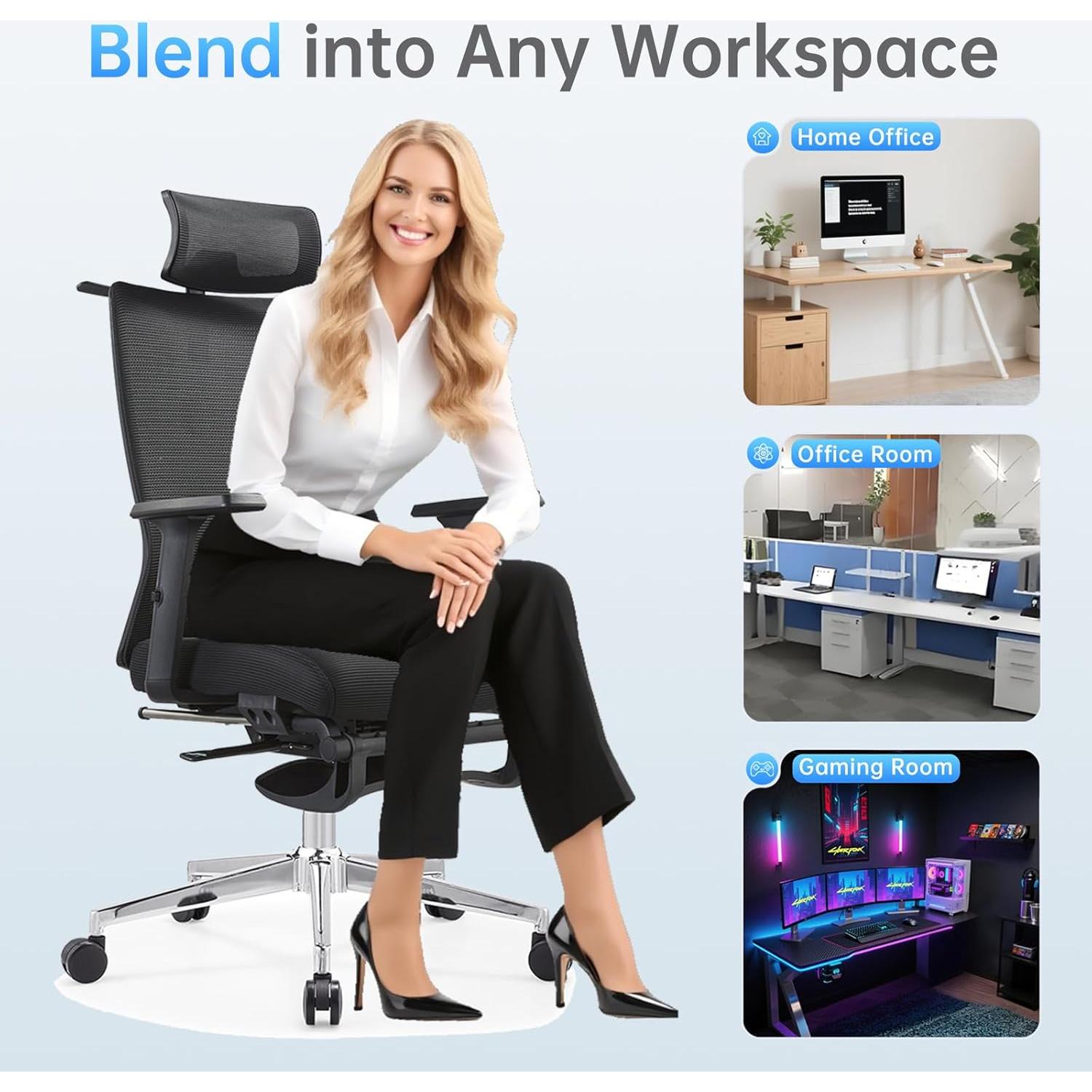 Silla de Oficina Ergonómica IZYUF ErgoLay-145 con Reposapiés