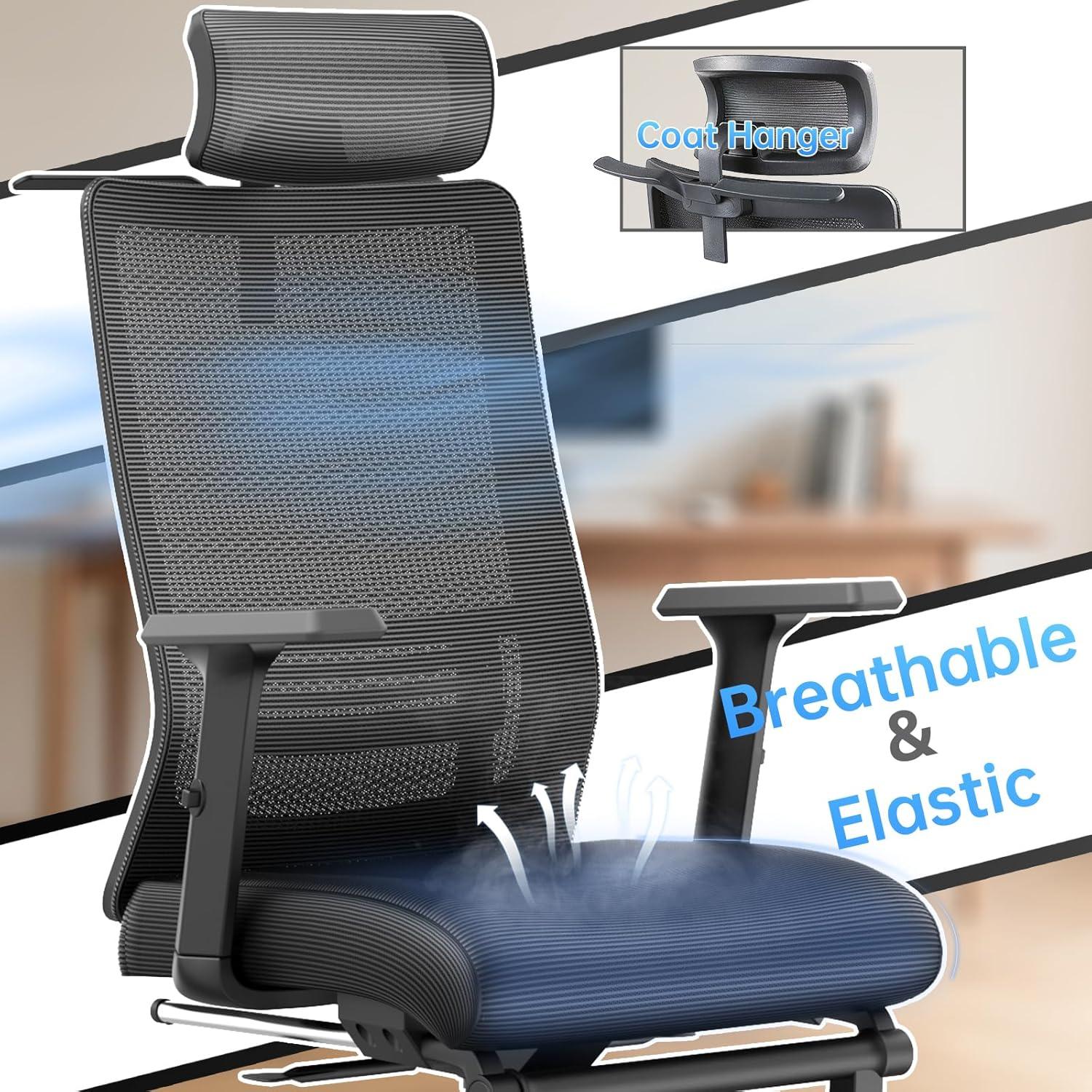 Silla de Oficina Ergonómica IZYUF ErgoLay-145 con Reposapiés