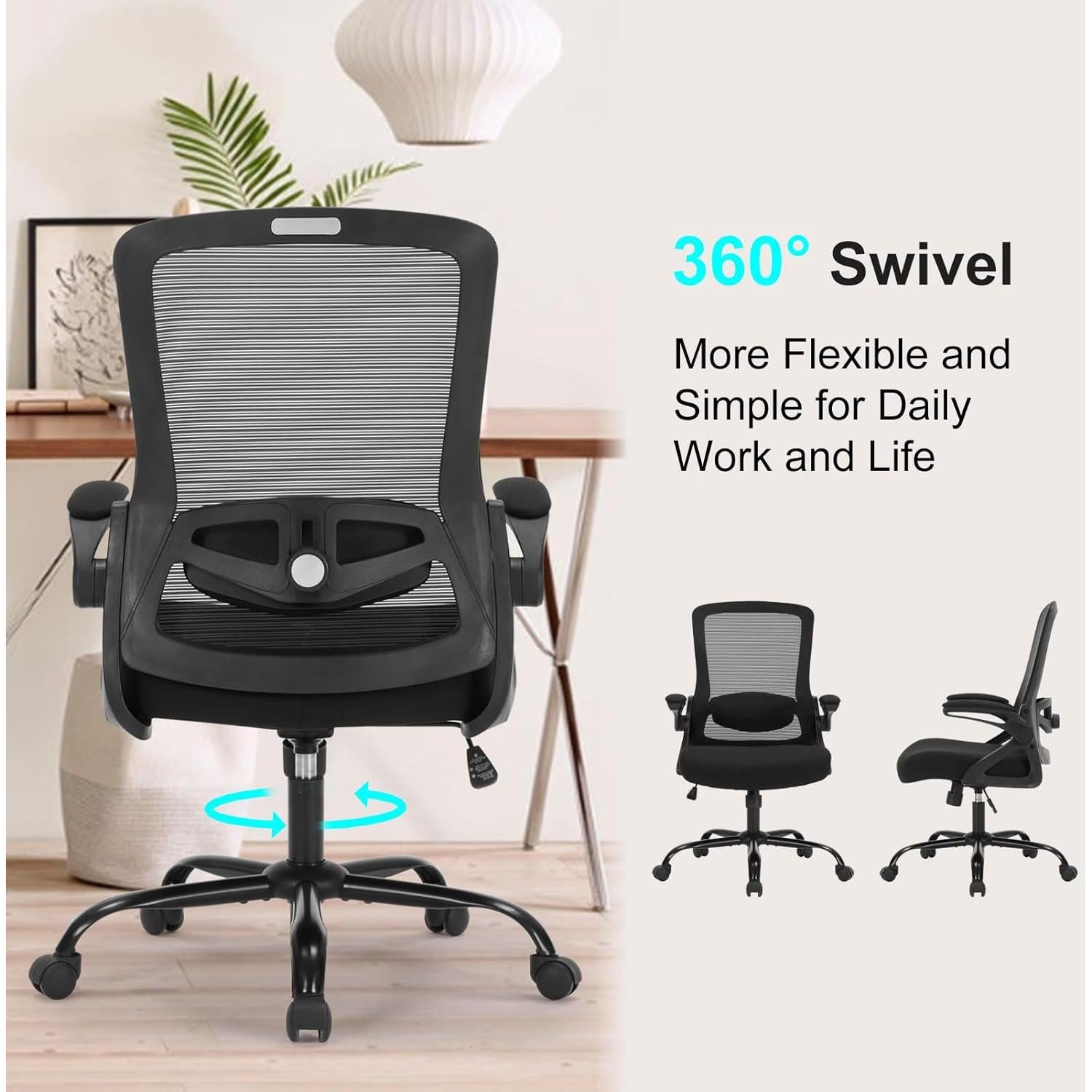 Silla de Oficina Ergonómica ZLHECTO con Respaldo de Malla Negro