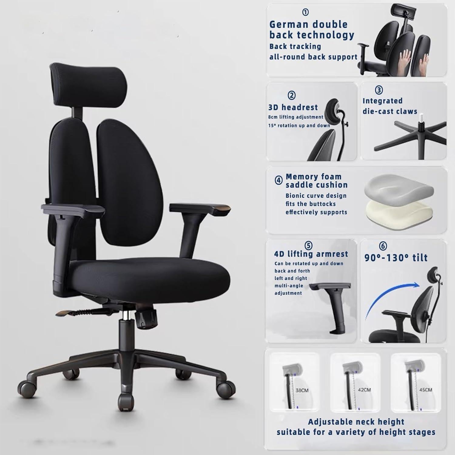 Silla de Oficina Ergonómica DERSITE KJ-DE-C con Soporte Lumbar