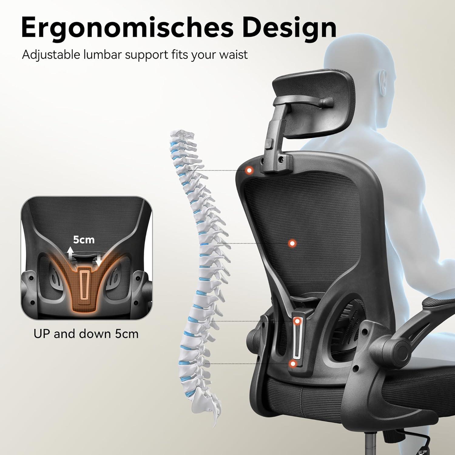 Silla de Oficina DEVAISE Ergonómica Malla Ajustable Negro