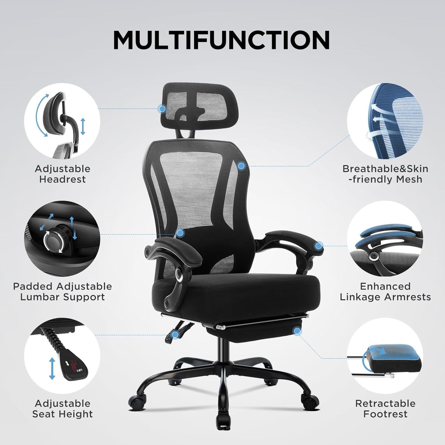 Silla de Oficina Ergonómica TUKAKA con Reposapiés Ajustable