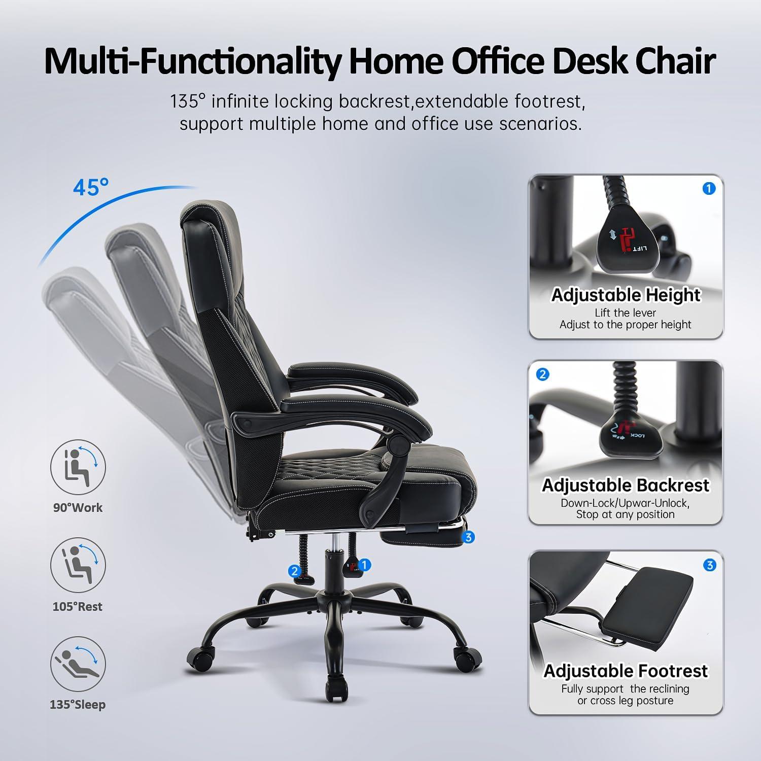 Silla de Oficina Ergonómica Amseatec 5067 con Reposapiés Negro