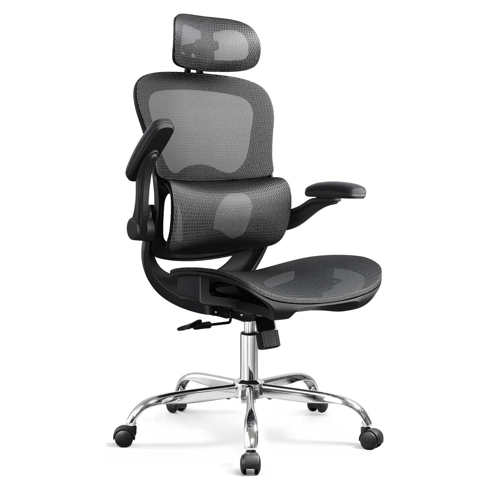 Silla de Oficina Ergonómica DEVAISE ABGY016 Negra con Soporte Lumbar
