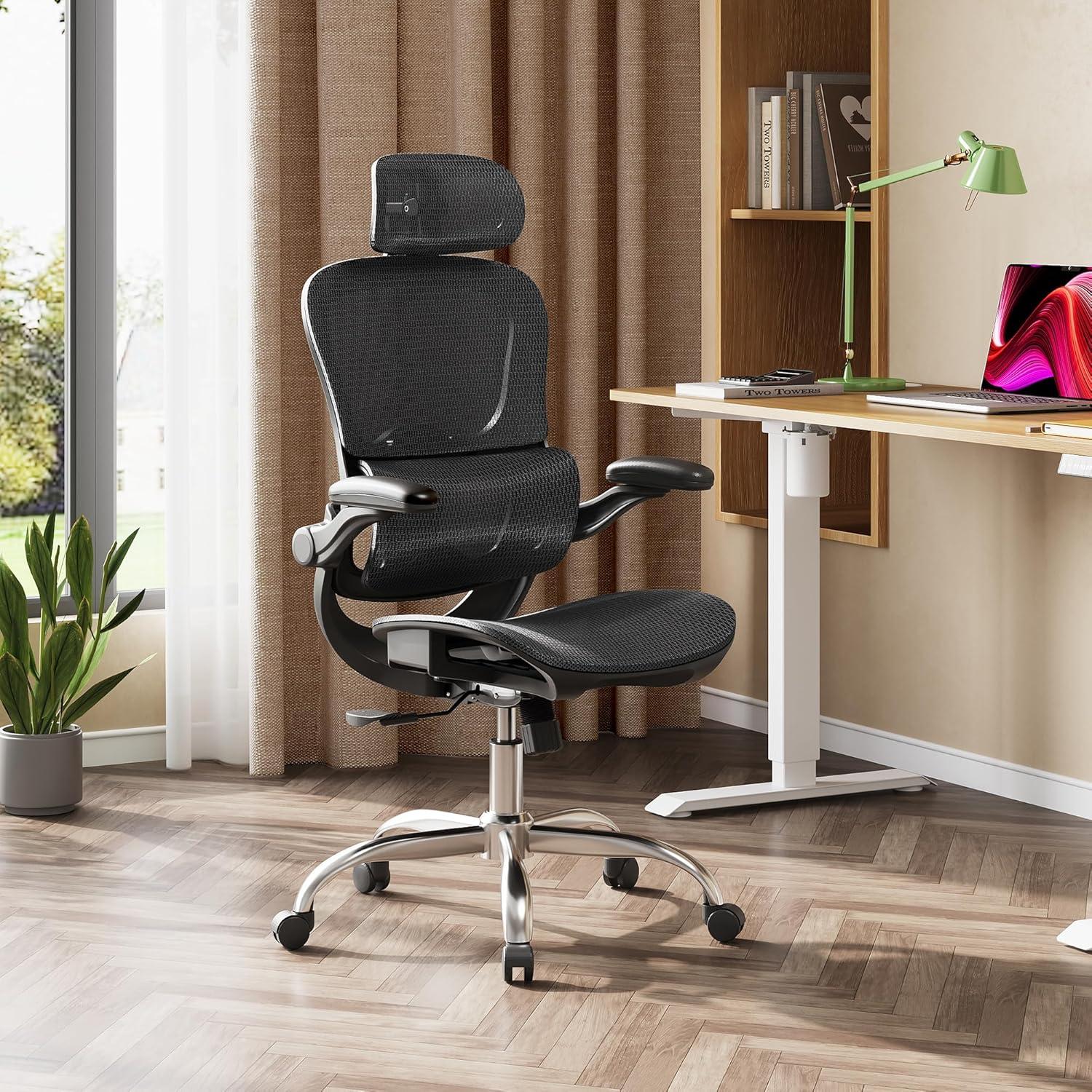 Silla de Oficina Ergonómica DEVAISE ABGY016 Negra con Soporte Lumbar