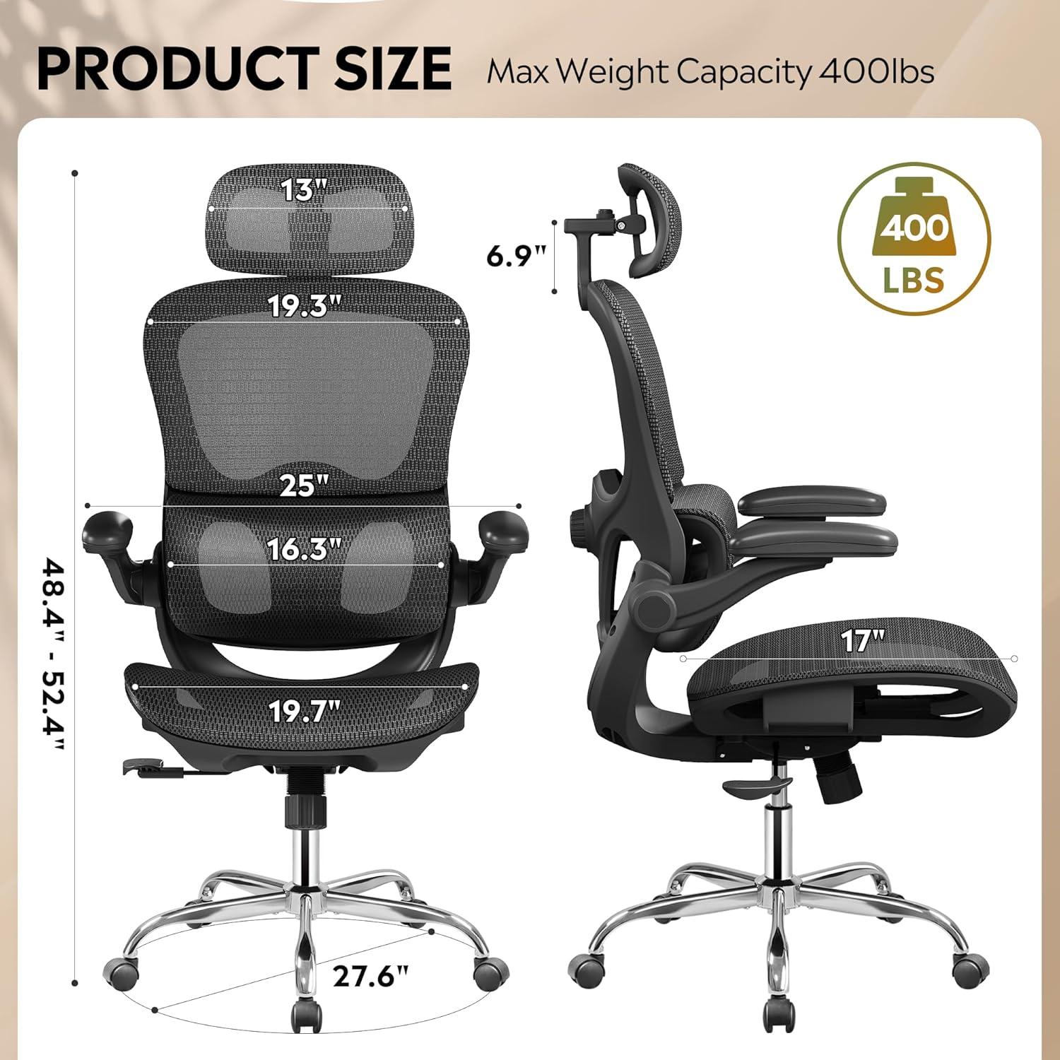 Silla de Oficina Ergonómica DEVAISE ABGY016 Negra con Soporte Lumbar