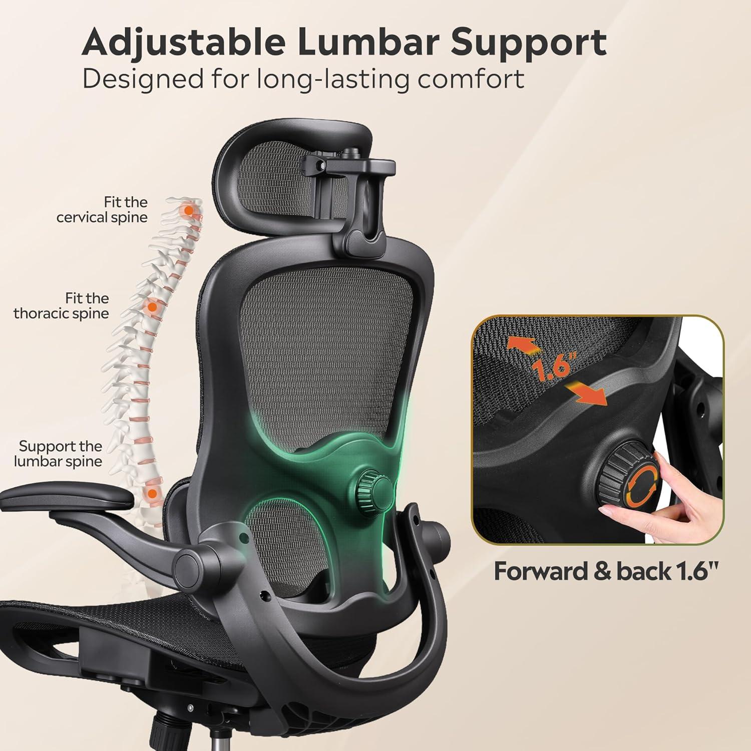 Silla de Oficina Ergonómica DEVAISE ABGY016 Negra con Soporte Lumbar