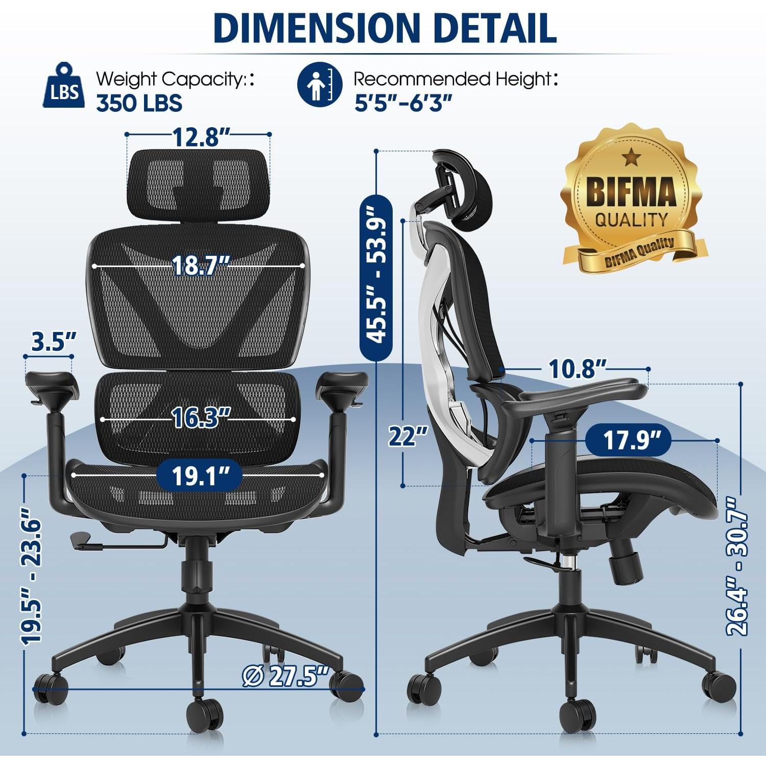 Silla de Oficina Ergonómica GABRYLLY, Soporte Lumbar, Reposabrazos 3D