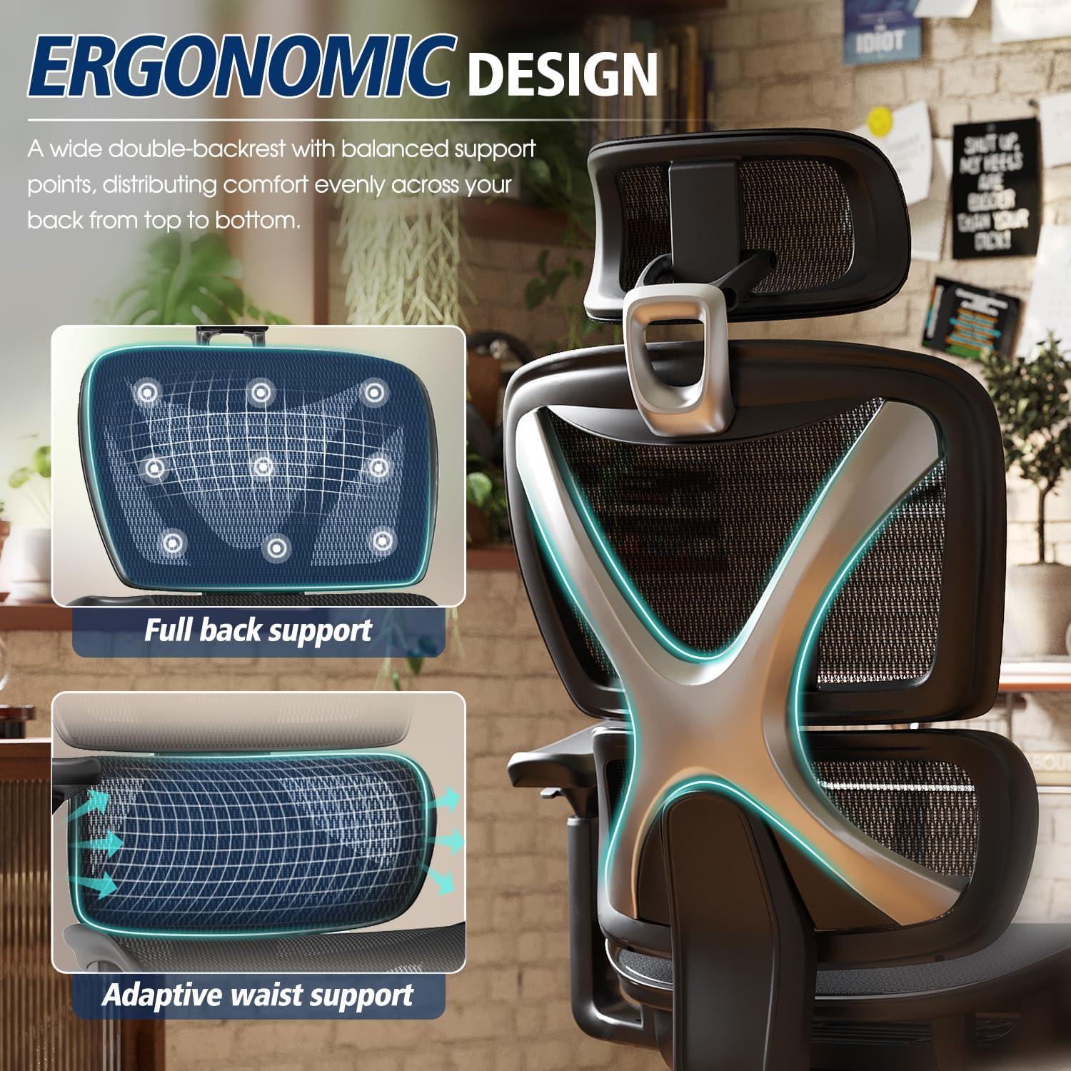 Silla de Oficina Ergonómica GABRYLLY, Soporte Lumbar, Reposabrazos 3D