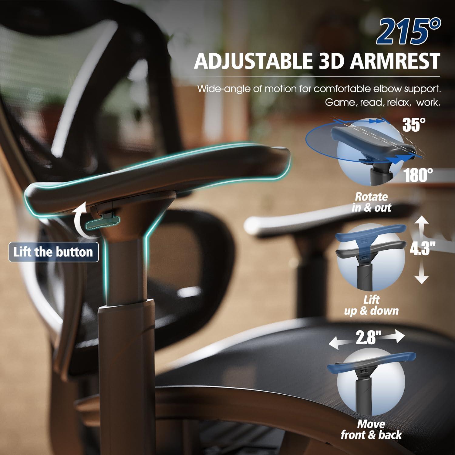 Silla de Oficina Ergonómica GABRYLLY, Soporte Lumbar, Reposabrazos 3D