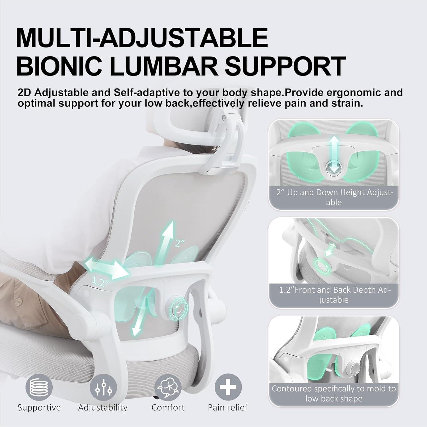 Silla de Oficina Ergonómica TUKAKA TK2416 Gris con Soporte Lumbar